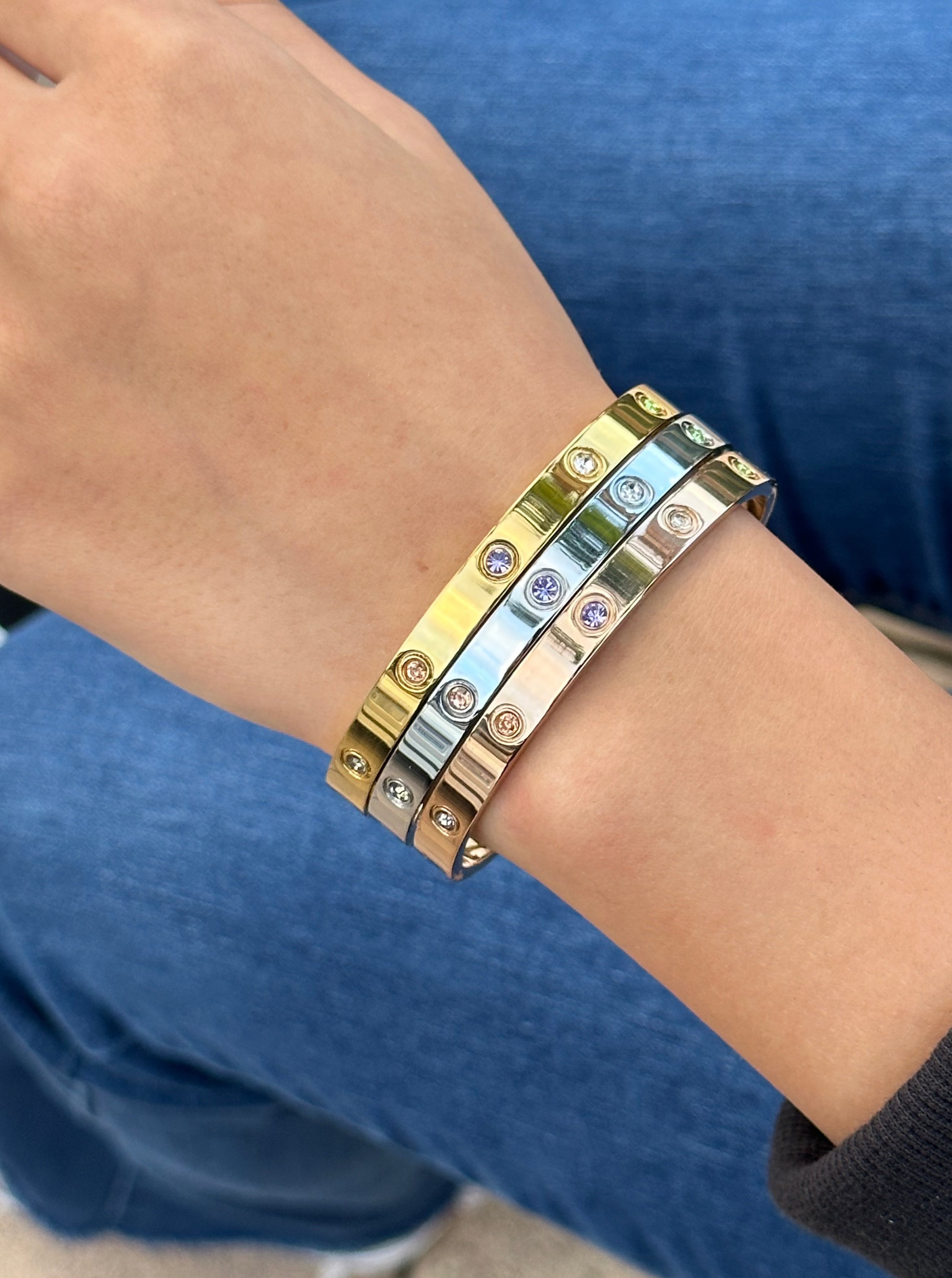 Multi Stone Pave Screw Bangle