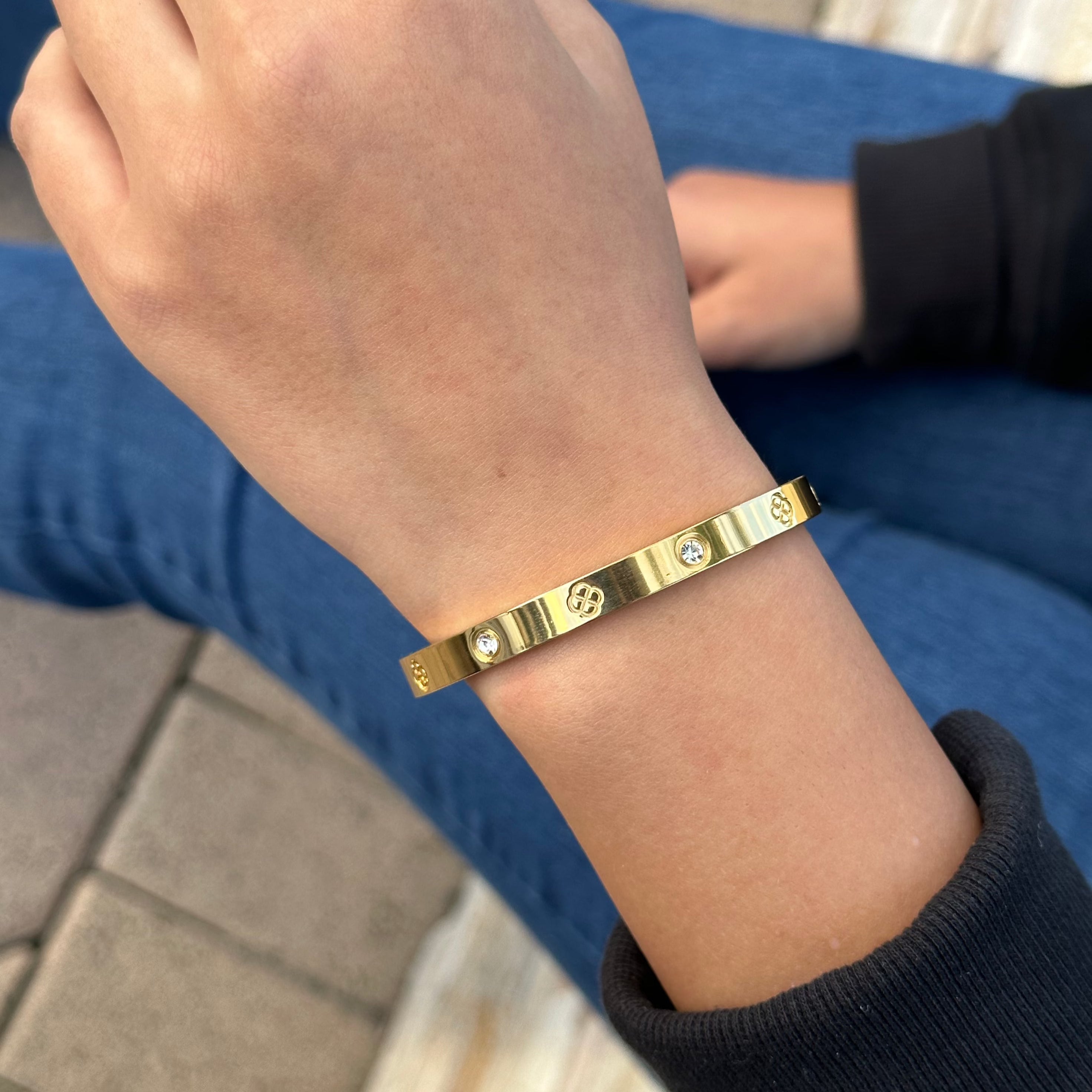 gold diamond screw on bracelet