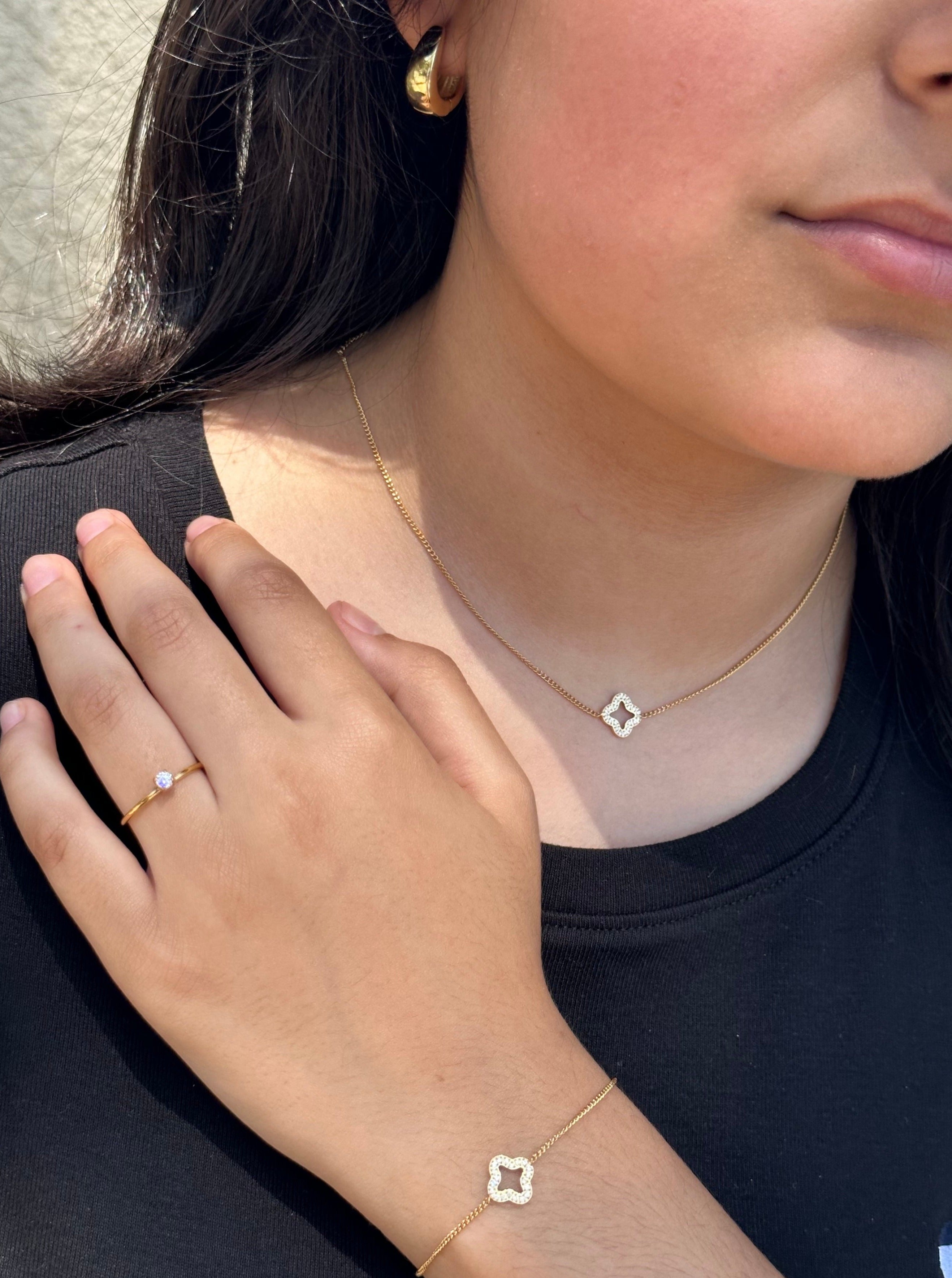 womens gem encrusted gold jewelry set