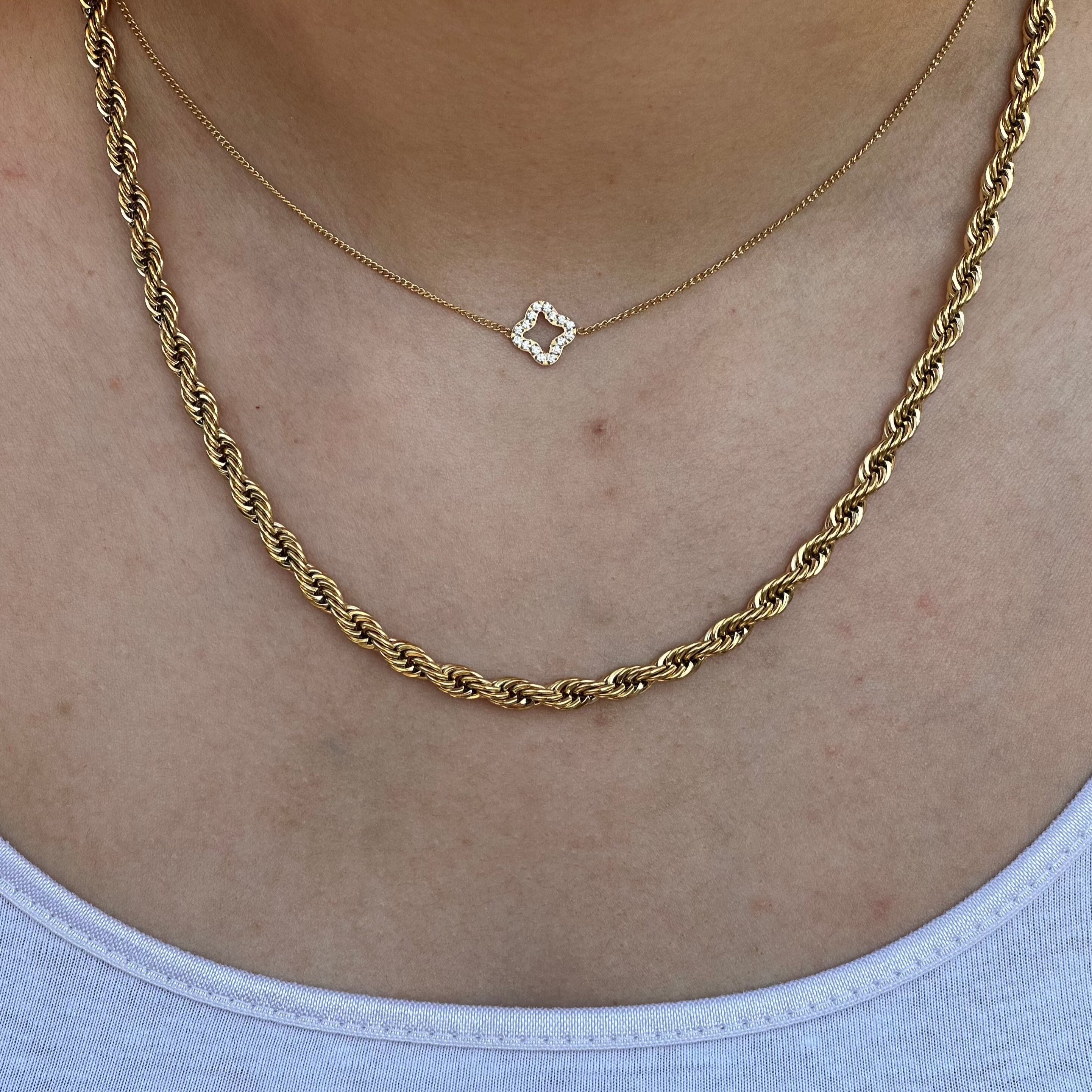 womens 18k clover necklace + rope chain set