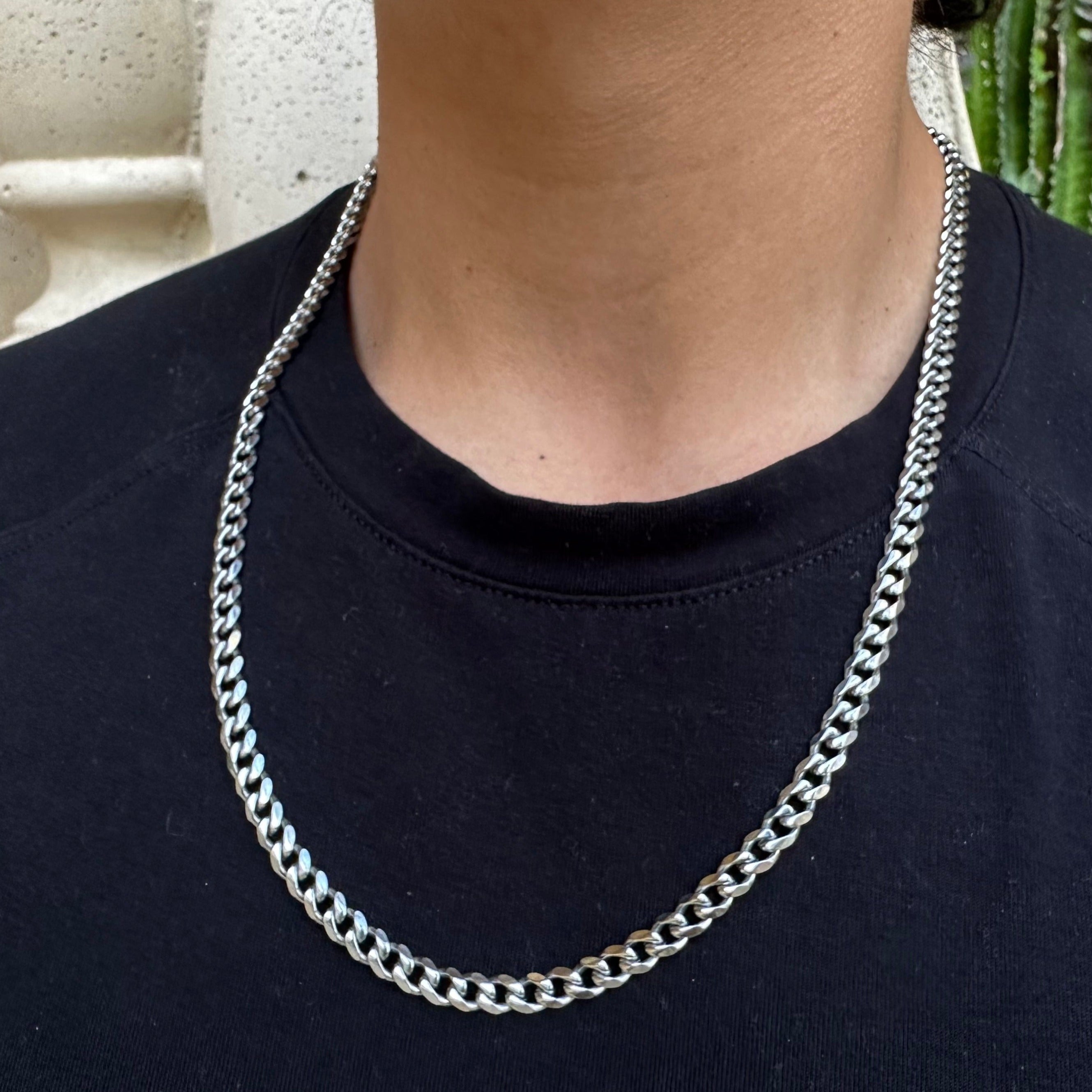 silver steel curb chain for men 18 inches