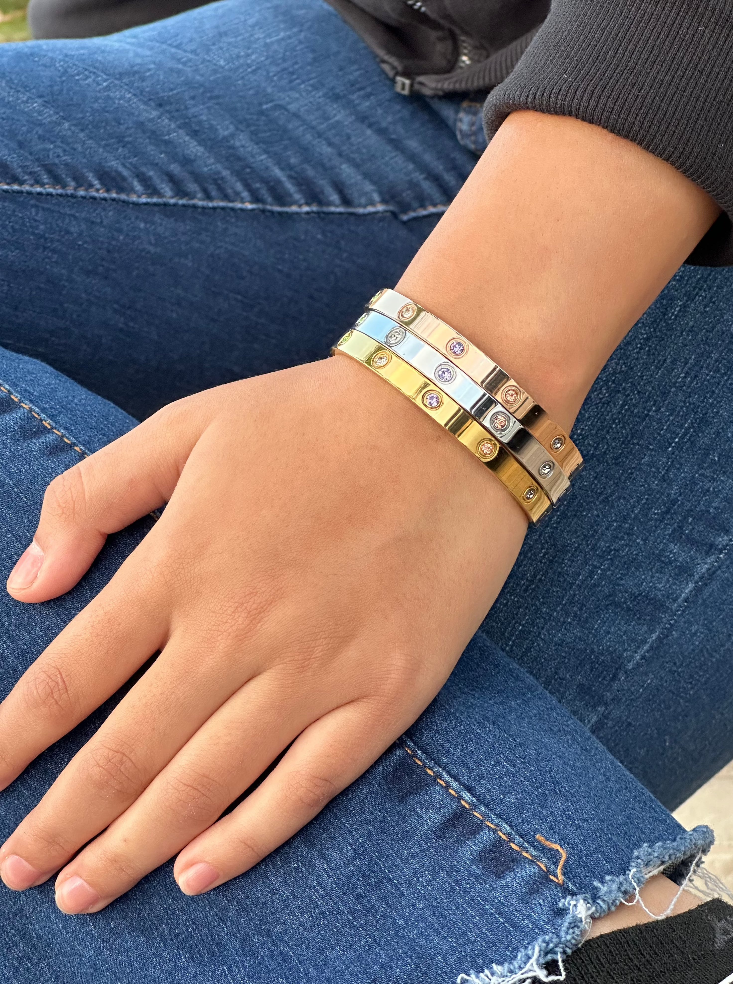 Multi Stone Pave Screw Bangle