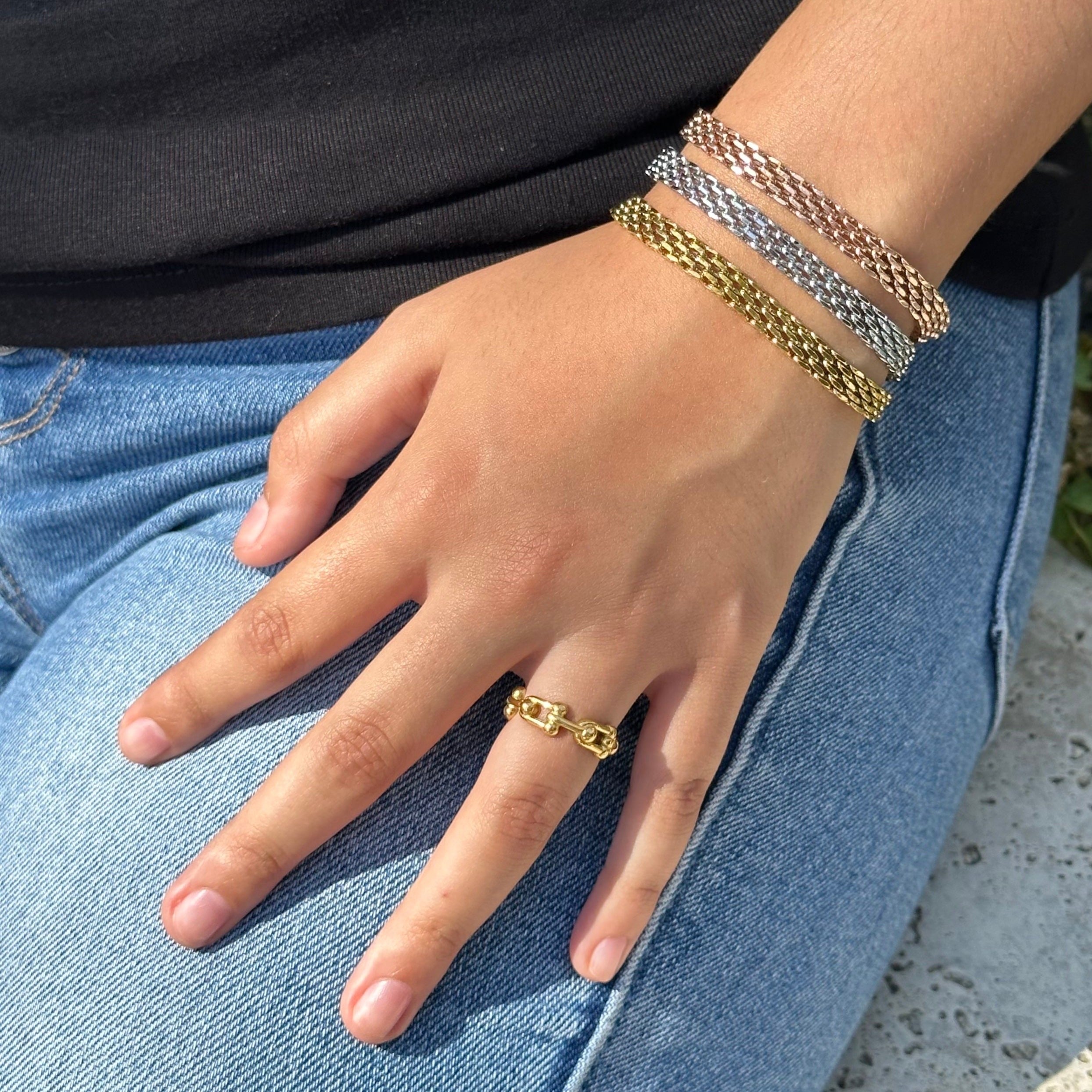 mesh bracelet + gauge ring set
