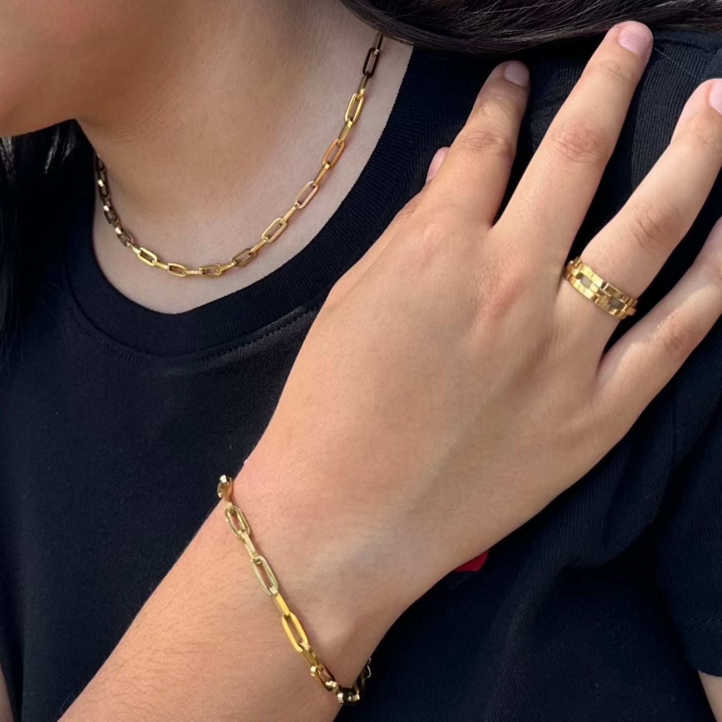 set of 3 gold paperclip jewelry set