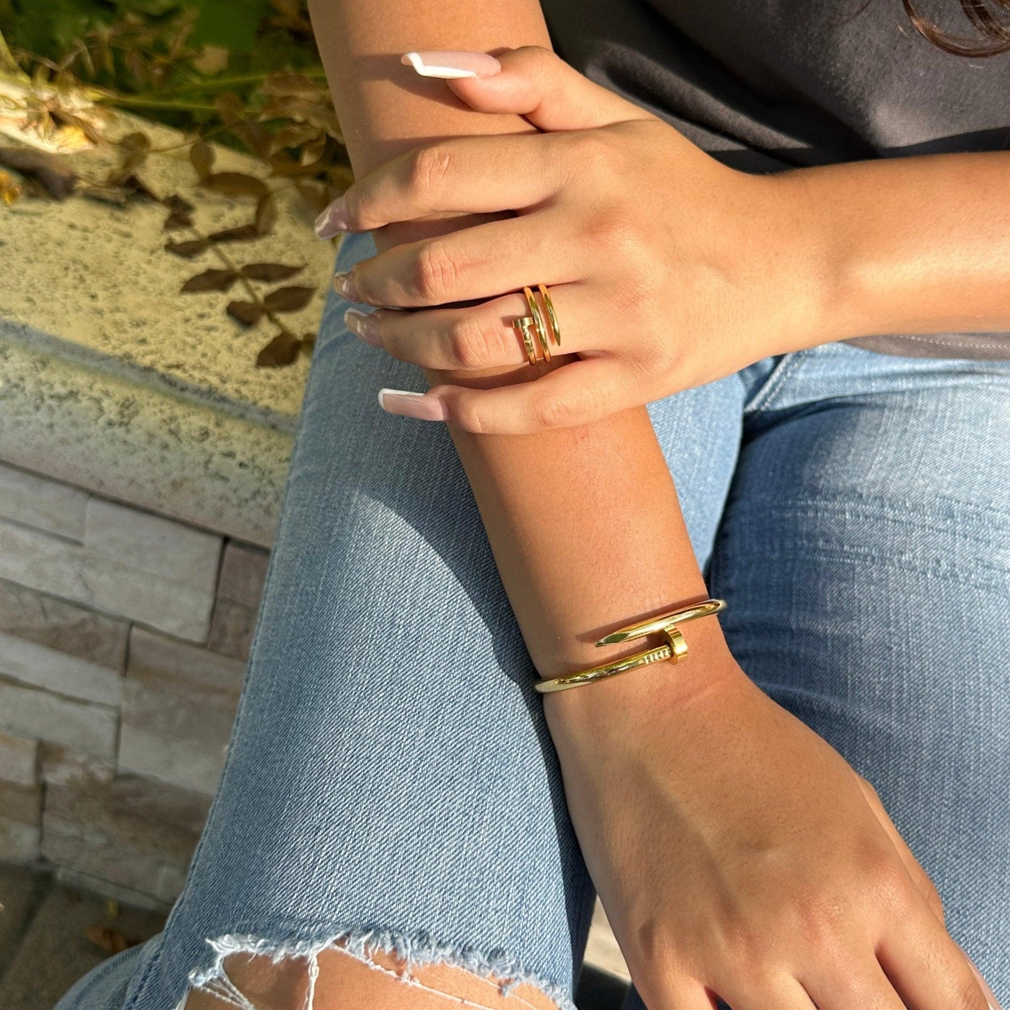 double wrap nail ring bracelet bangle set