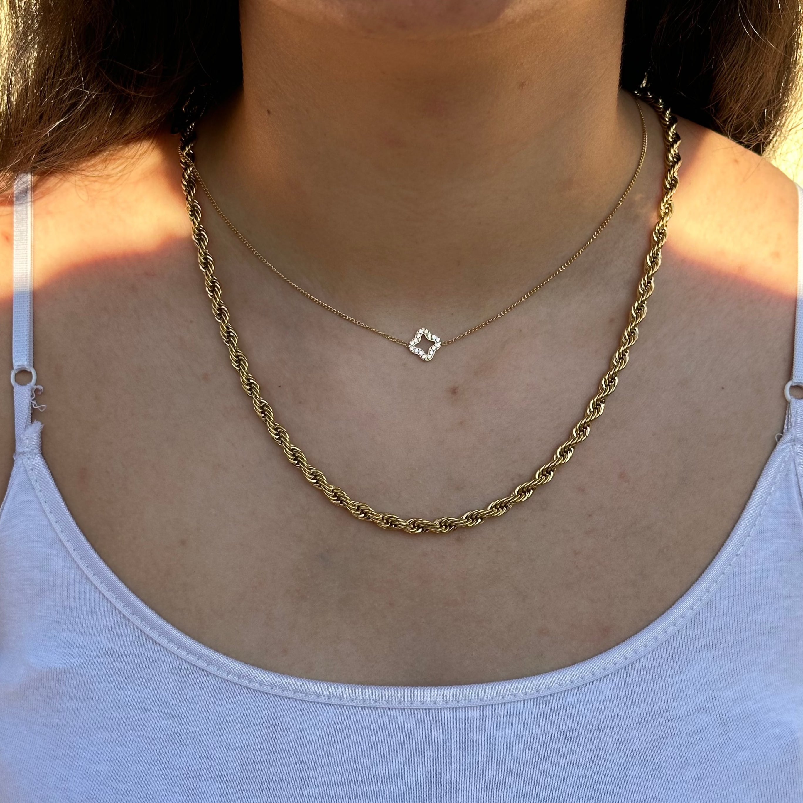 gold rope chain + gold mini clover necklace set - 1oak jewlery