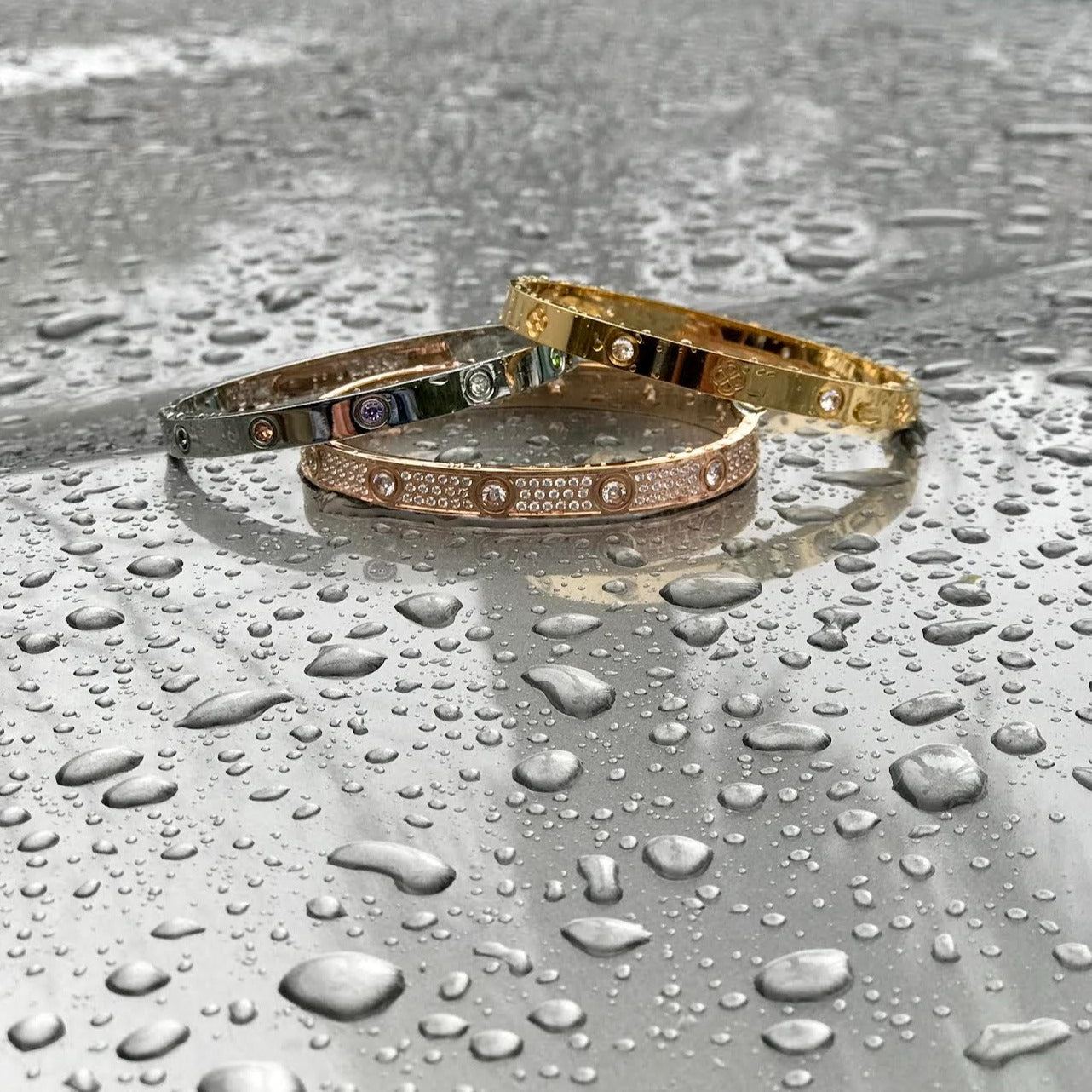 18k Gold Screw On Mosaic Bracelet Bangle - 1 Øak