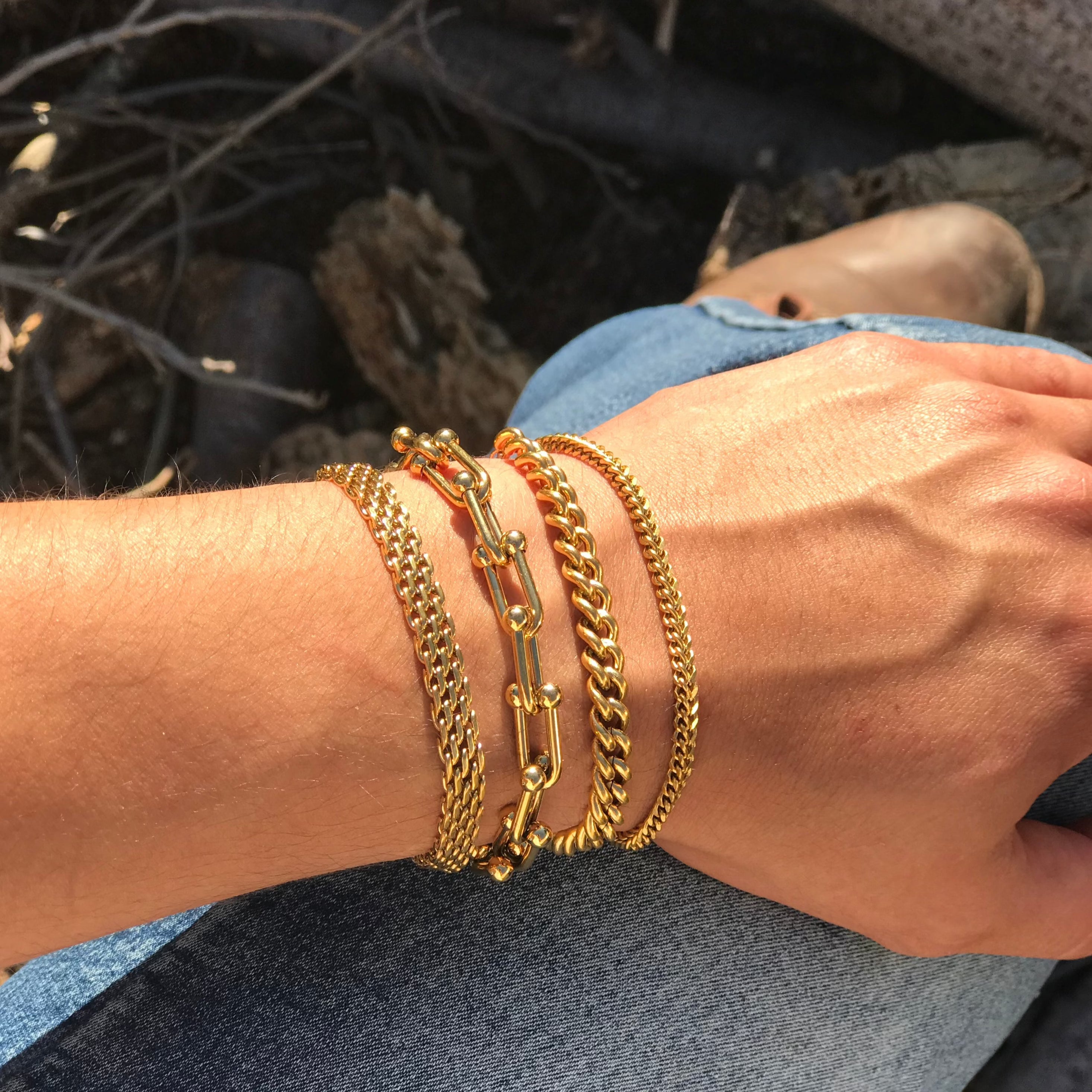 Pulsera de eslabones de calibre de oro de 18 k
