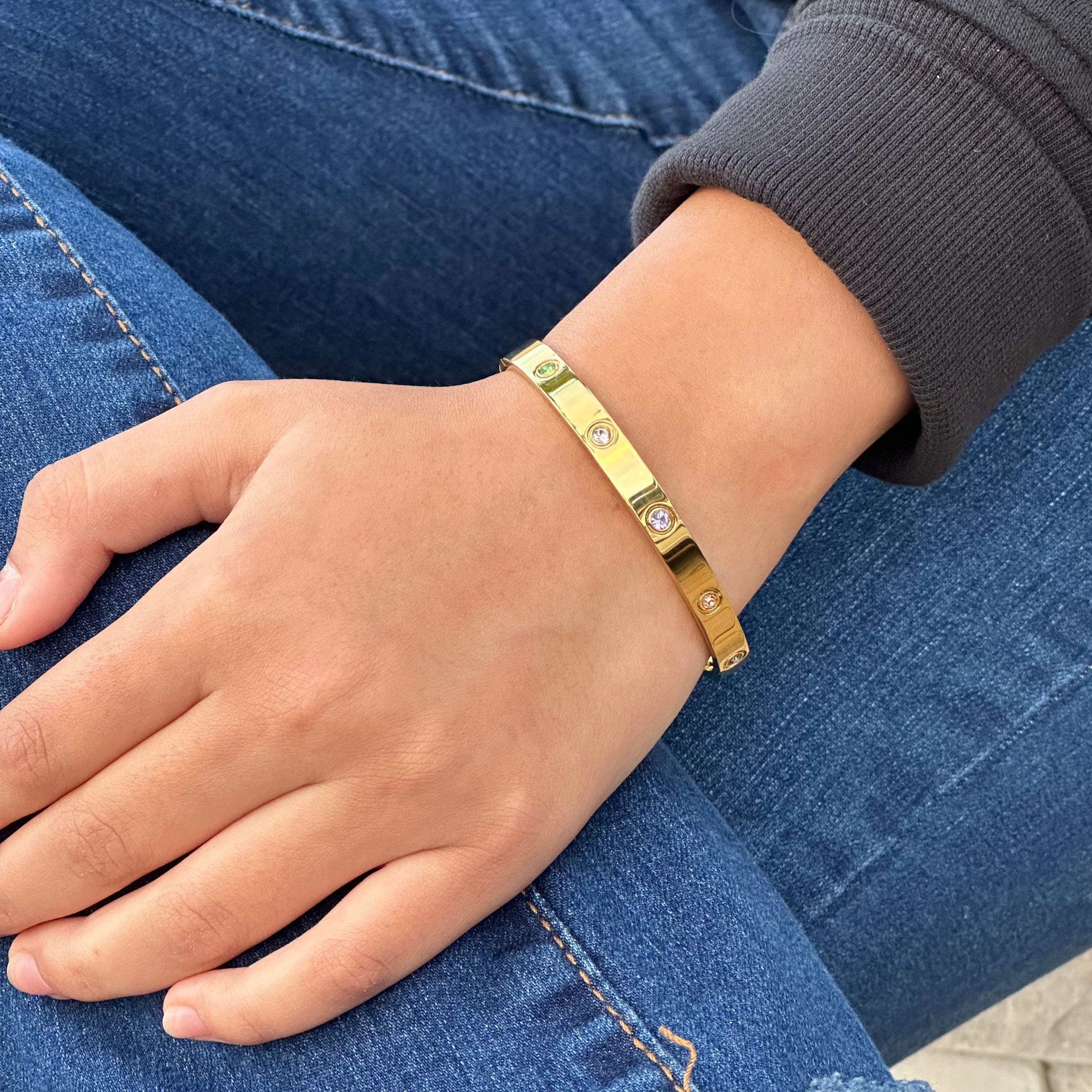 Multi Stone Pave Screw Bangle