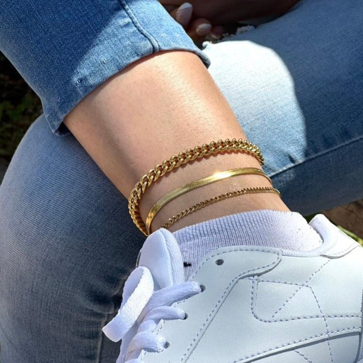 3Pc Anklet Aesthetic- Gold Anklets Set -1 Oak Jewelry