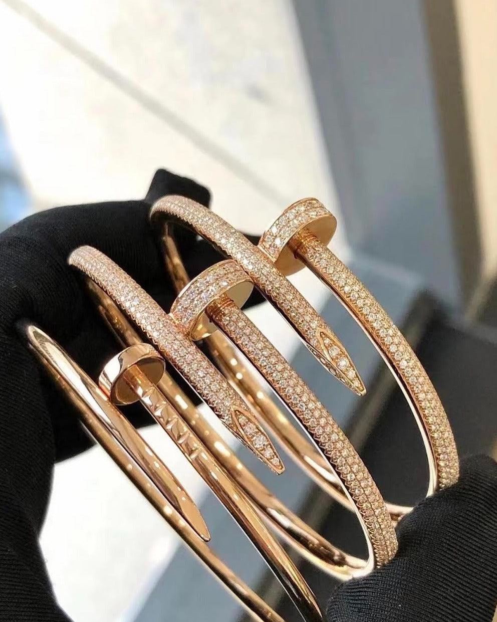 3 Gold Nail Bangles Gem Encrusted Bracelets