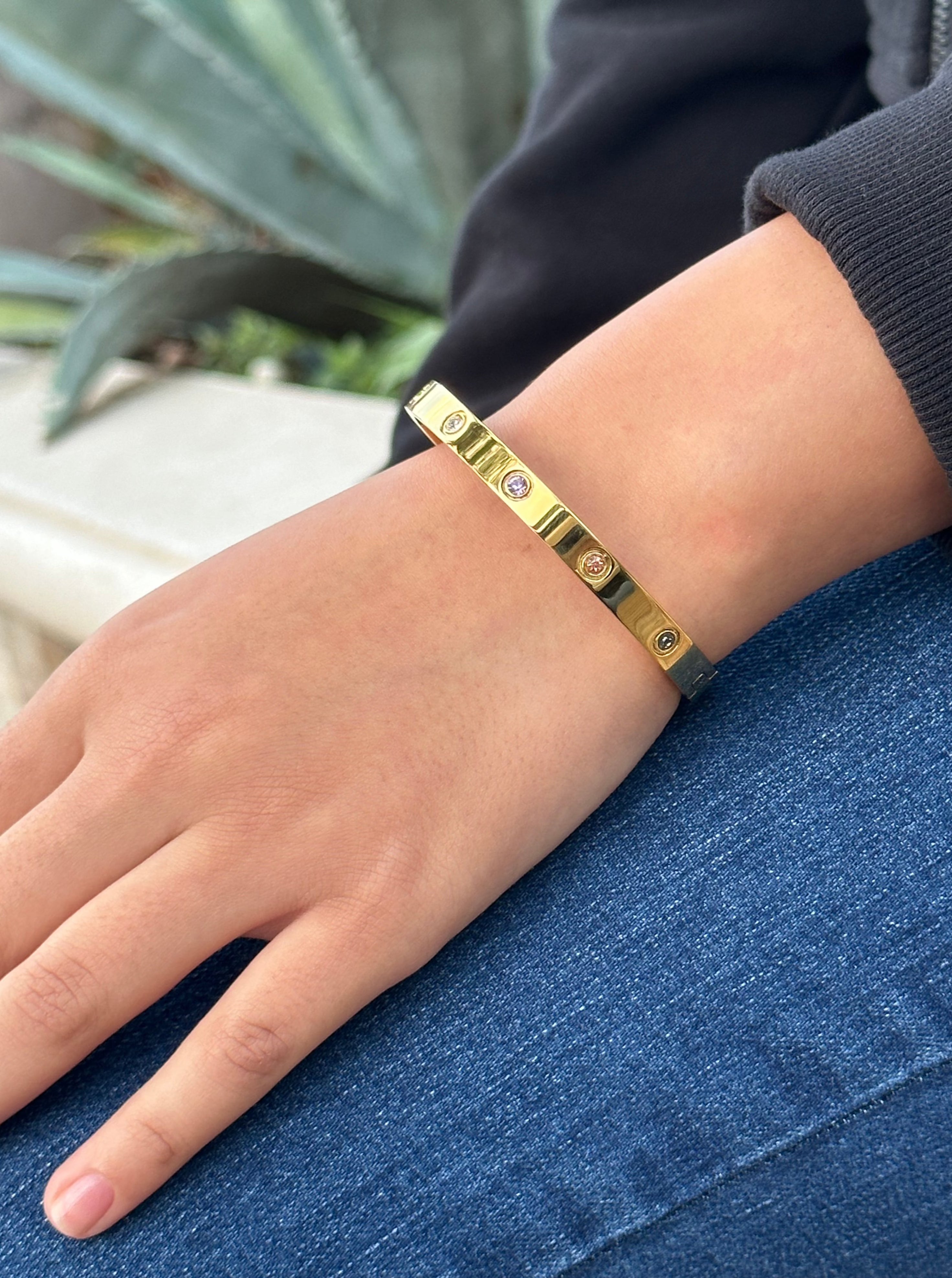 Multi Stone Pave Screw Bangle