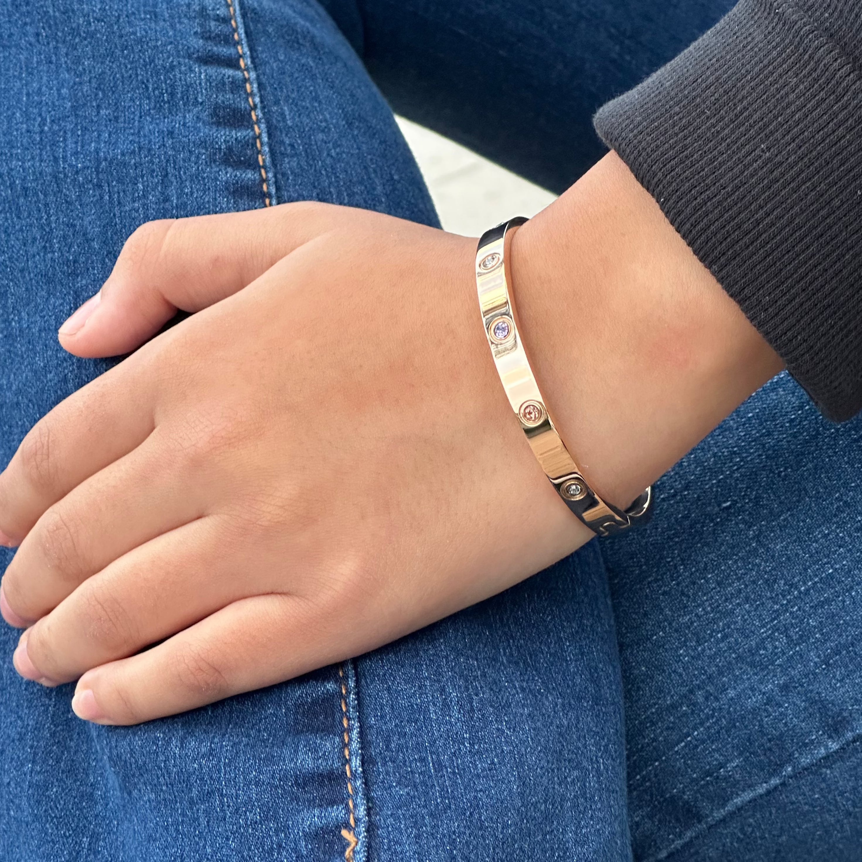 Multi Stone Pave Screw Bangle