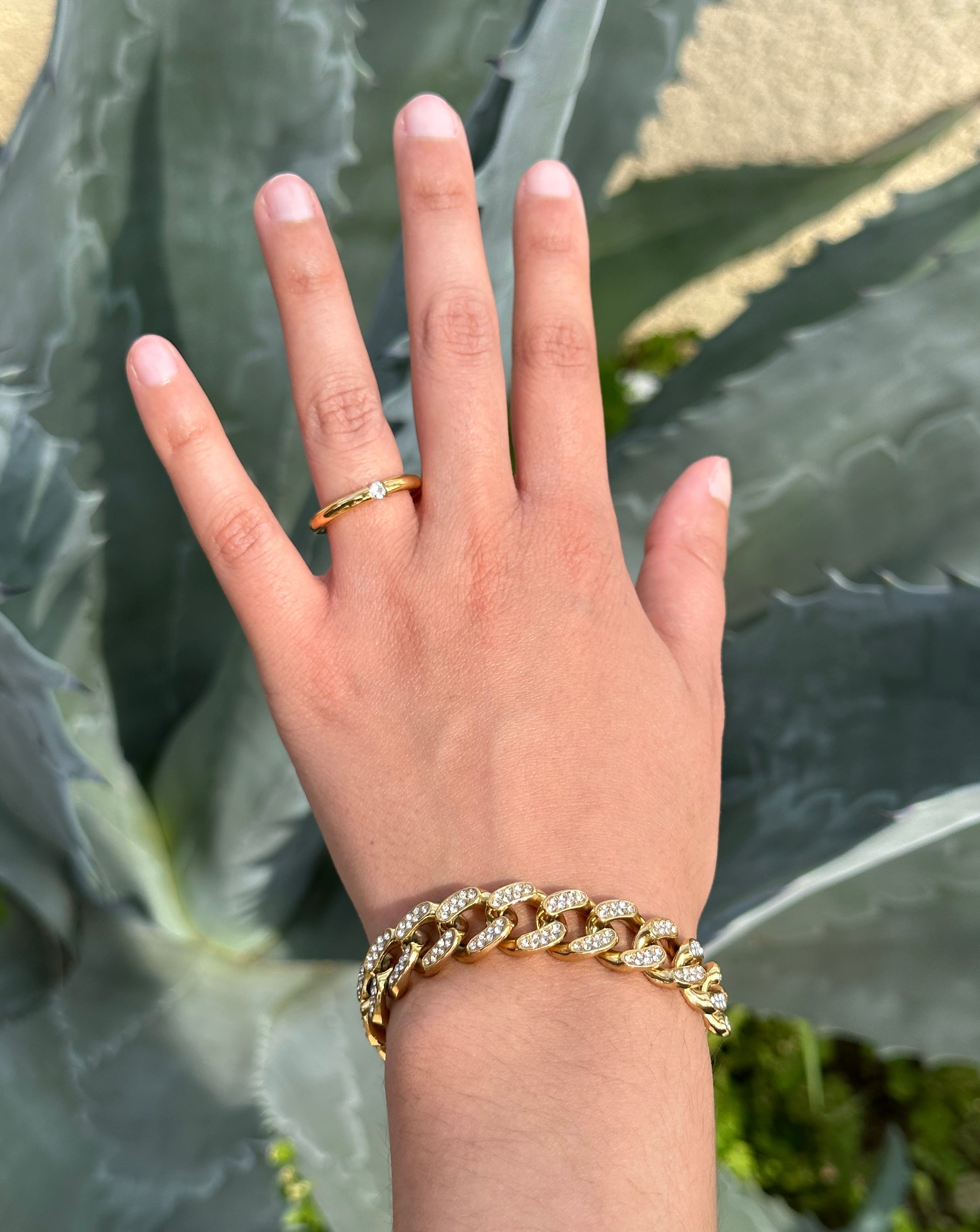 gold phantom ring iced out cuban bracelet