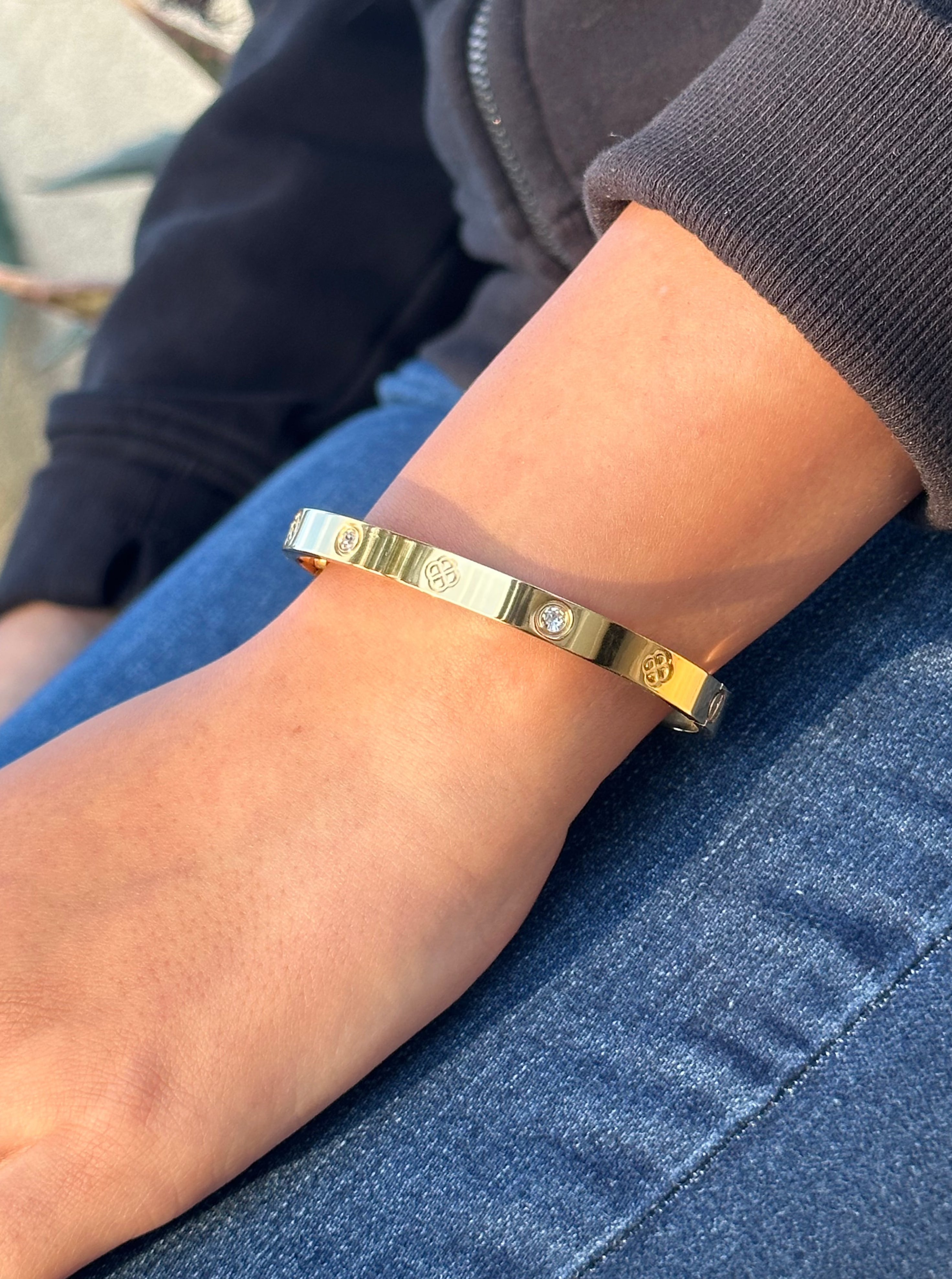 gold diamond encrusted screw bracelet
