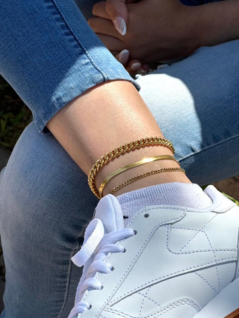 1 Oak Jewelry Gold 3Pc Anklet Set 1 Oak Jewelry