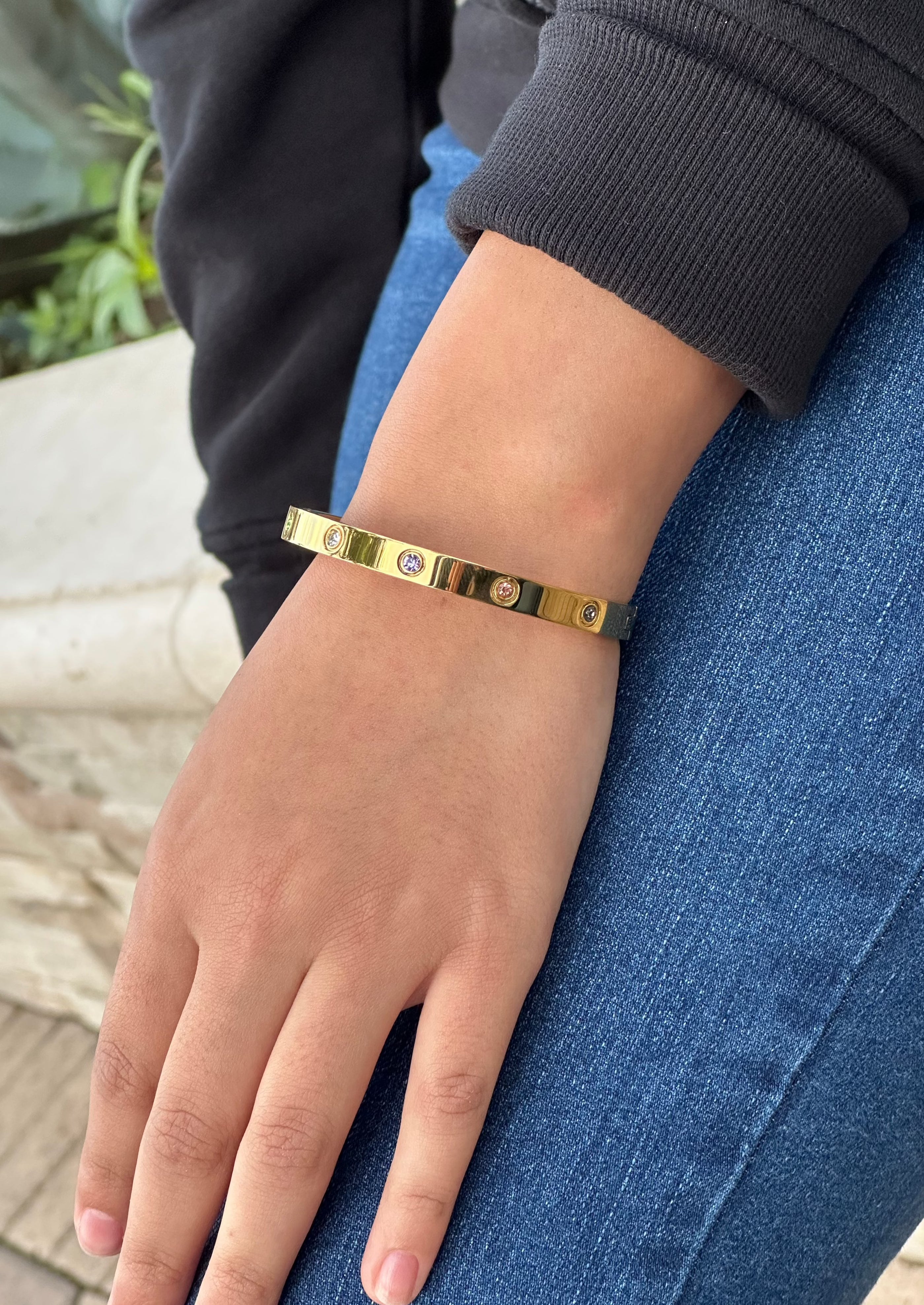 Multi Stone Pave Screw Bangle