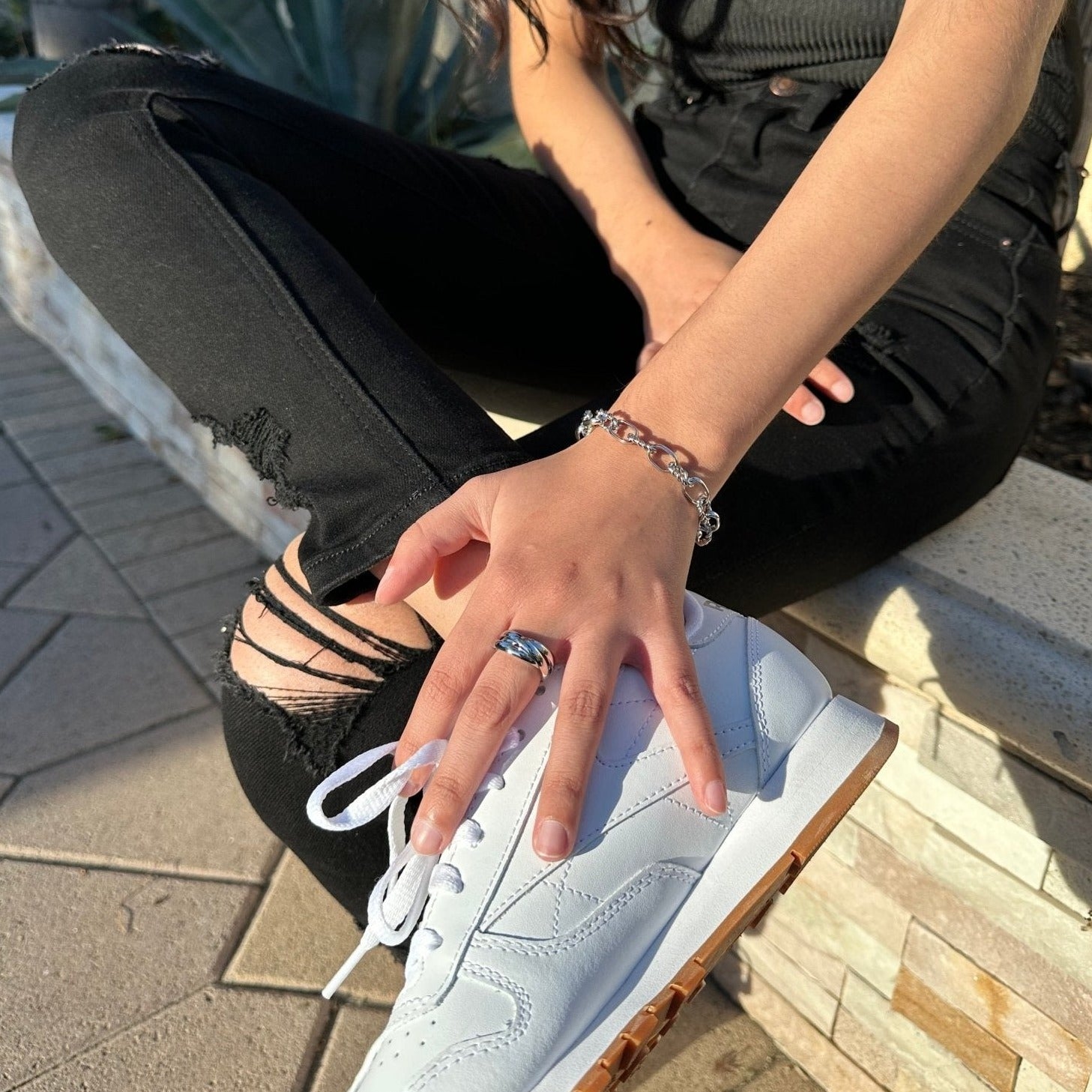 wide band thick silver rolling ring