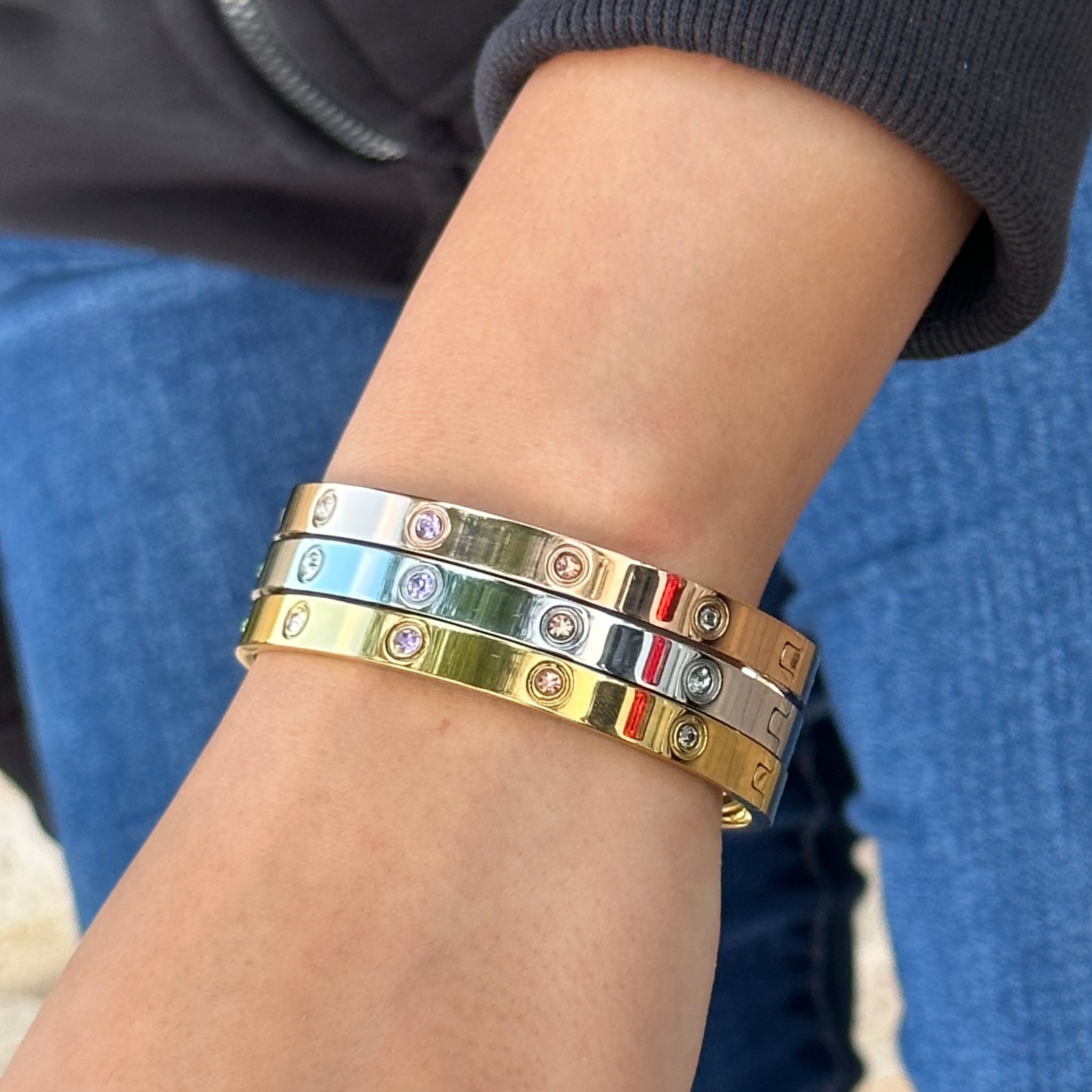 Multi Stone Pave Screw Bangle