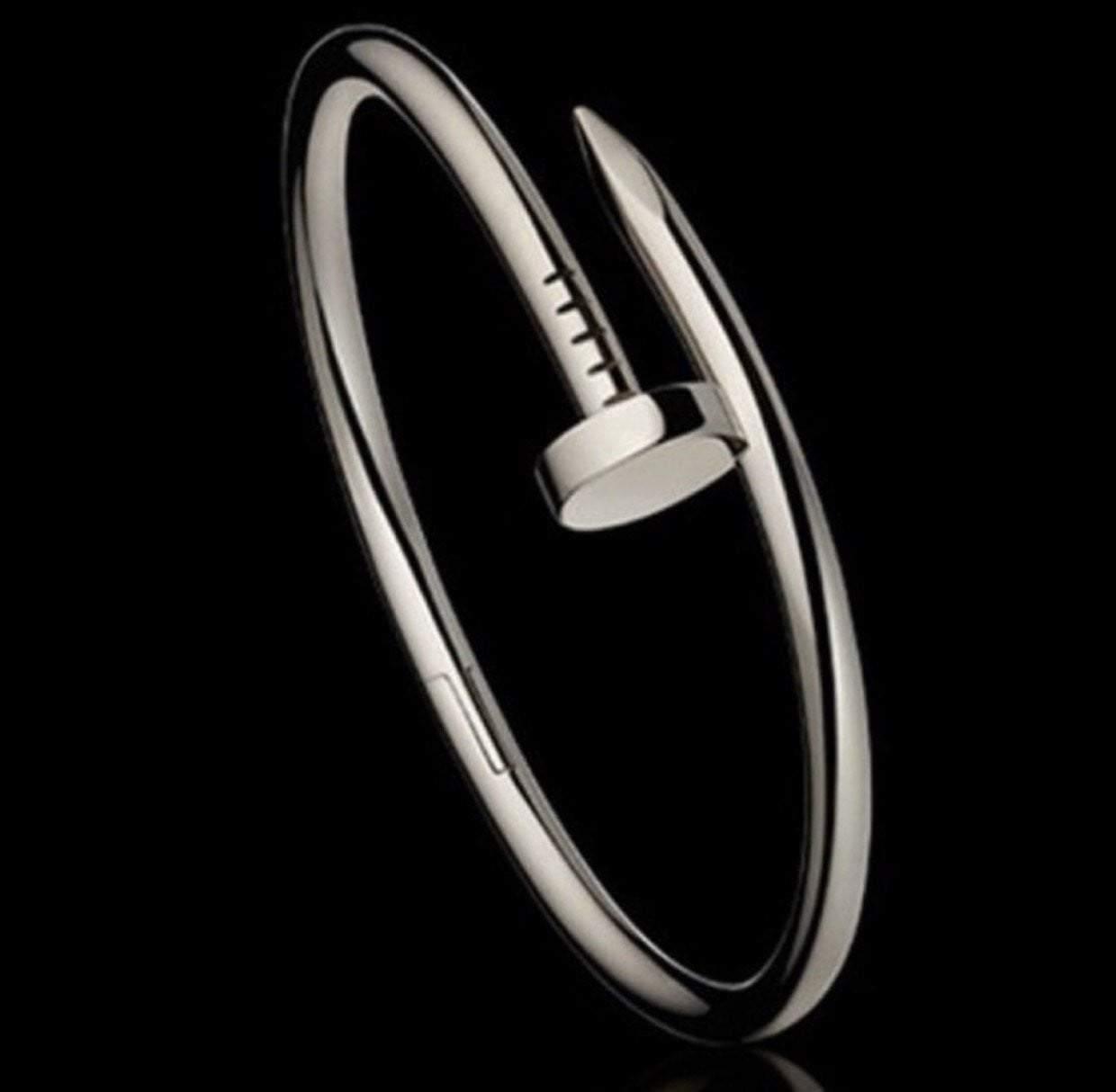 Polished silver nail bracelet for men