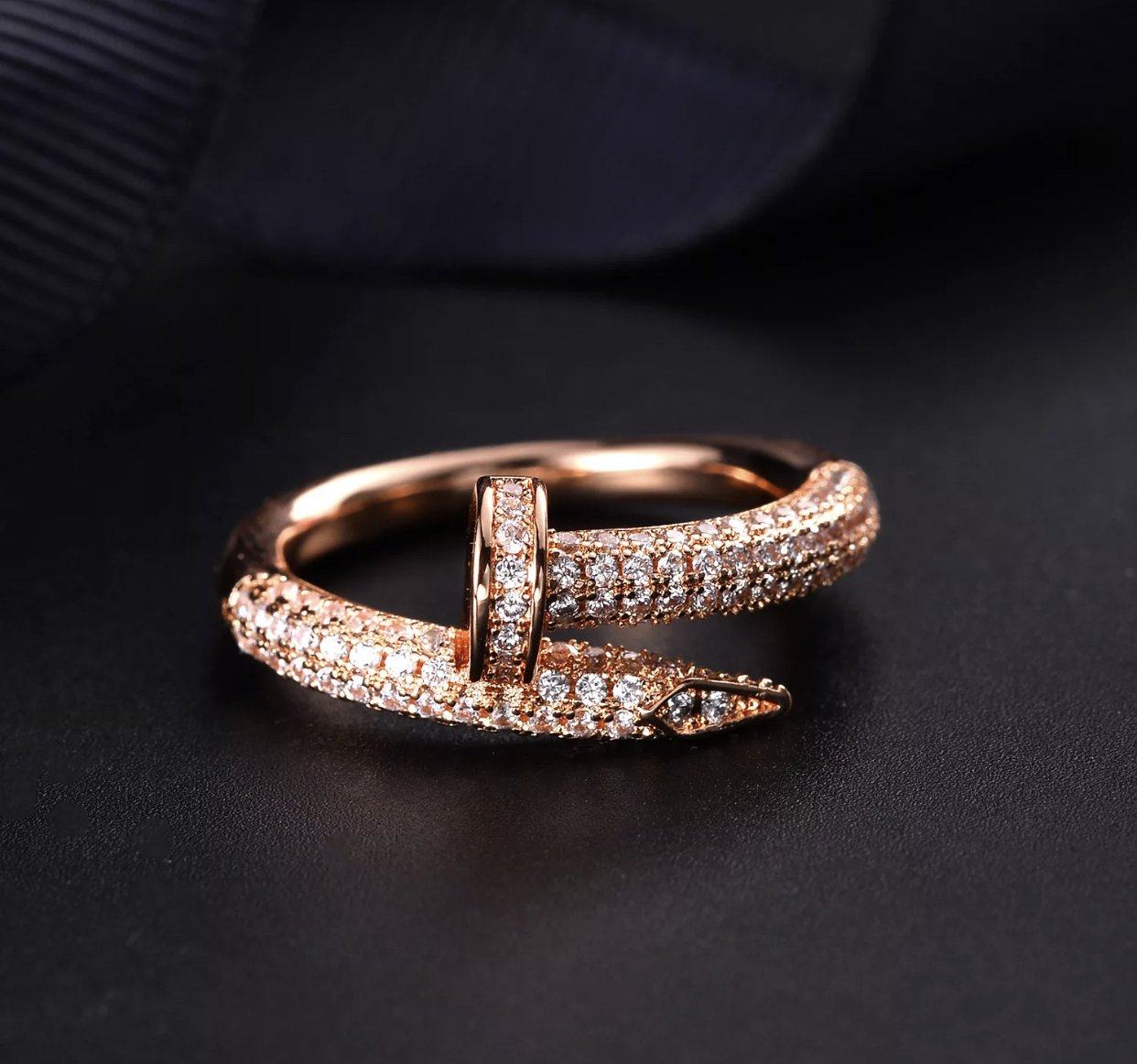 Rose Gold Iced Out Nail Ring