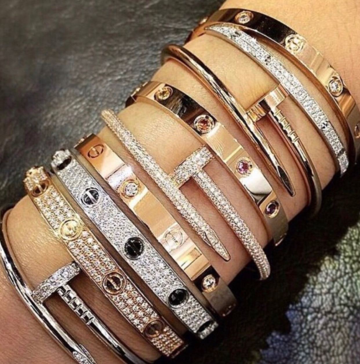 Gem encrusted iced out bracelet bangle sets