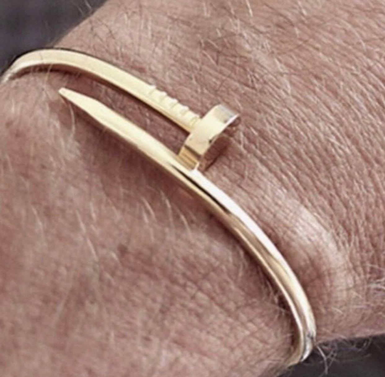Mens-Rustic-18k-Gold-Cuff-Nail-Bracelet-Bangle-shop-at-1oakJewelry.com