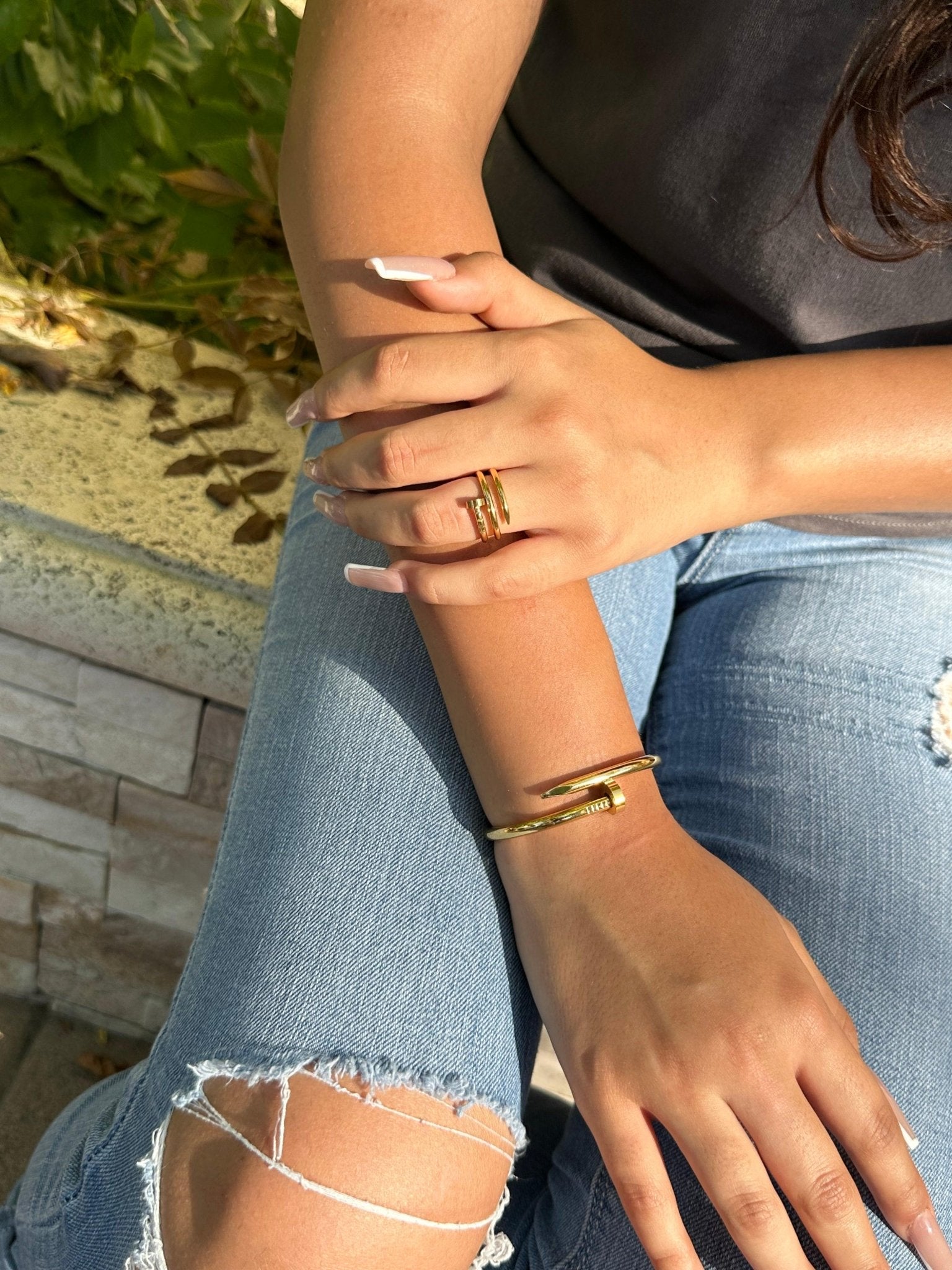 Women’s dainty nail ring bracelet set