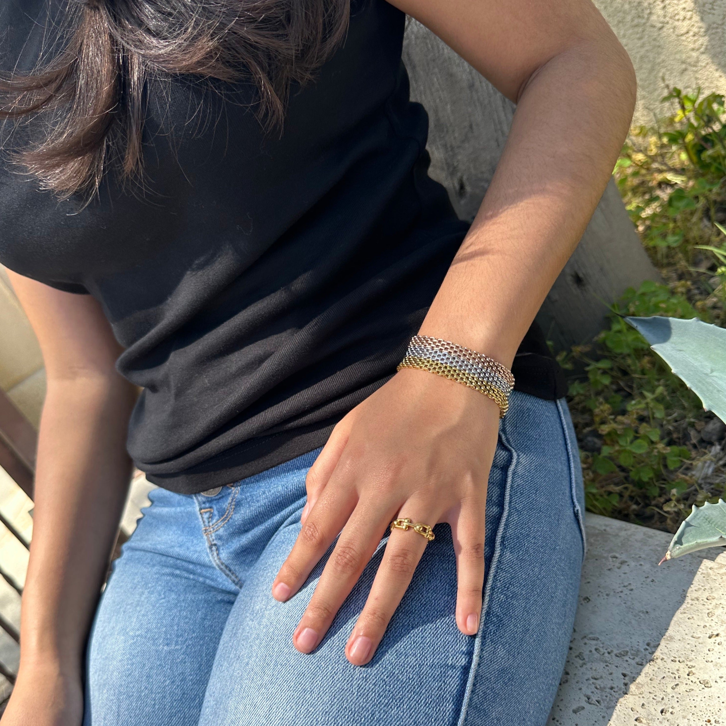 silver, gold, rose gold small mesh bracelets women