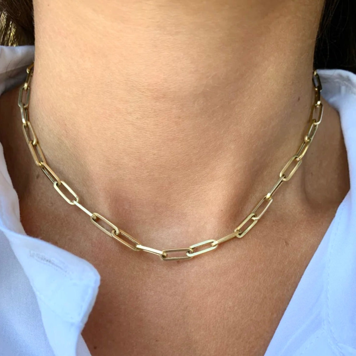 womens gold paper clip necklace choker