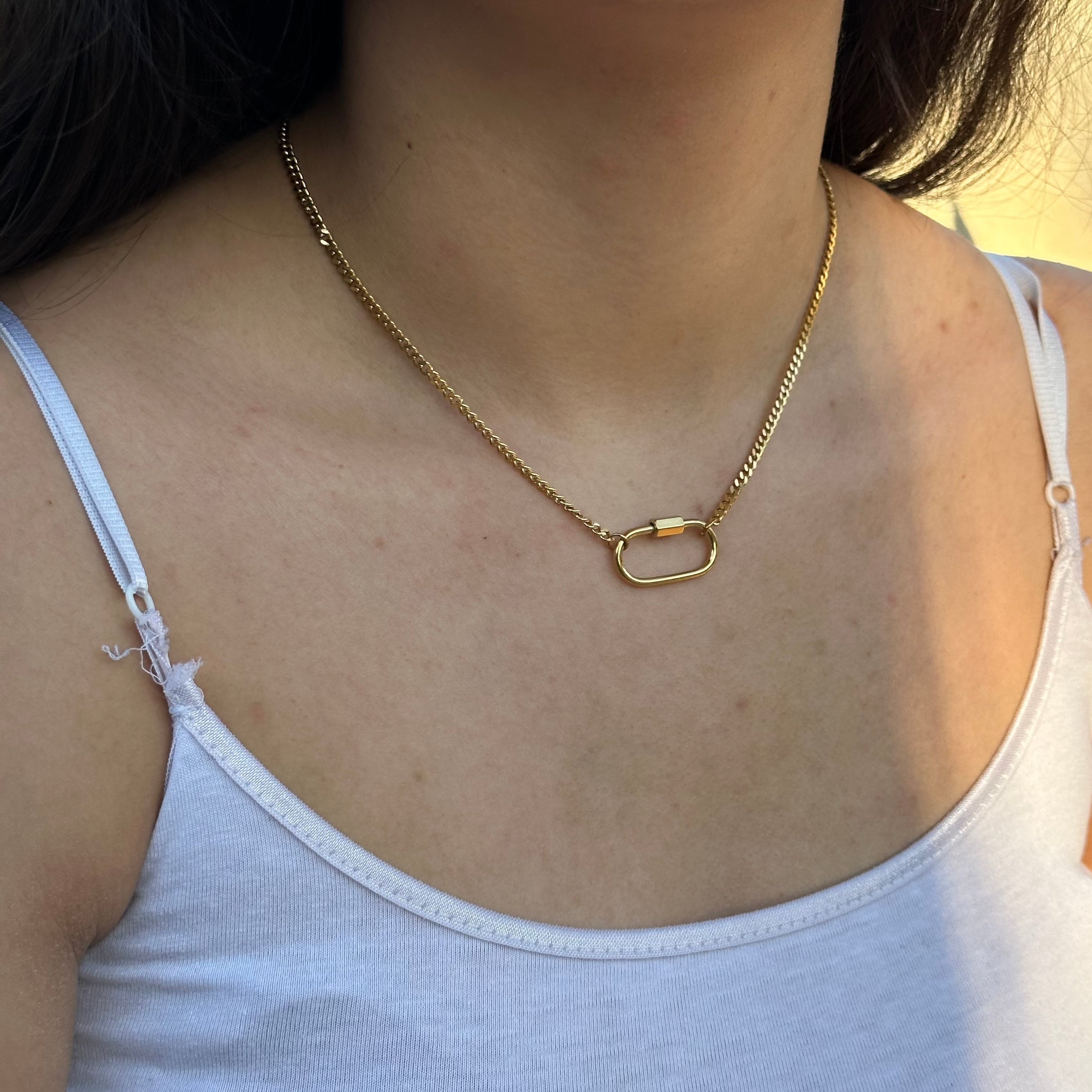 gold carabiner lock necklace