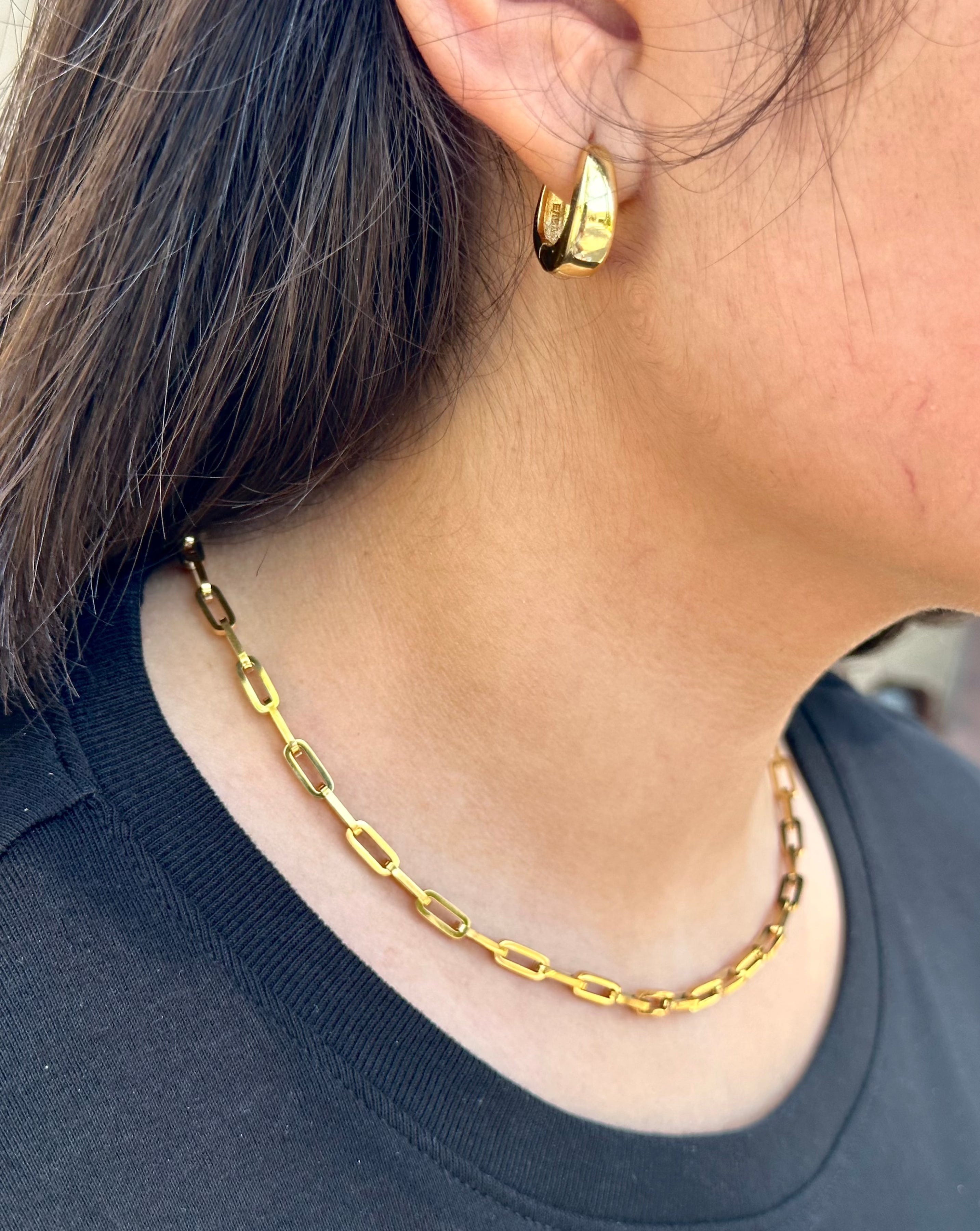 paperclip necklace and gold earrings set