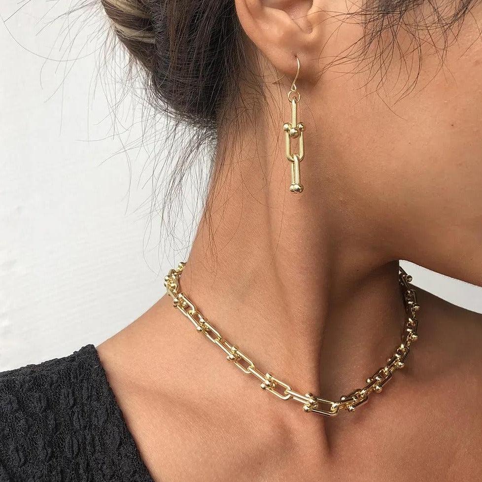 Pins Gold Necklace and matching earrings