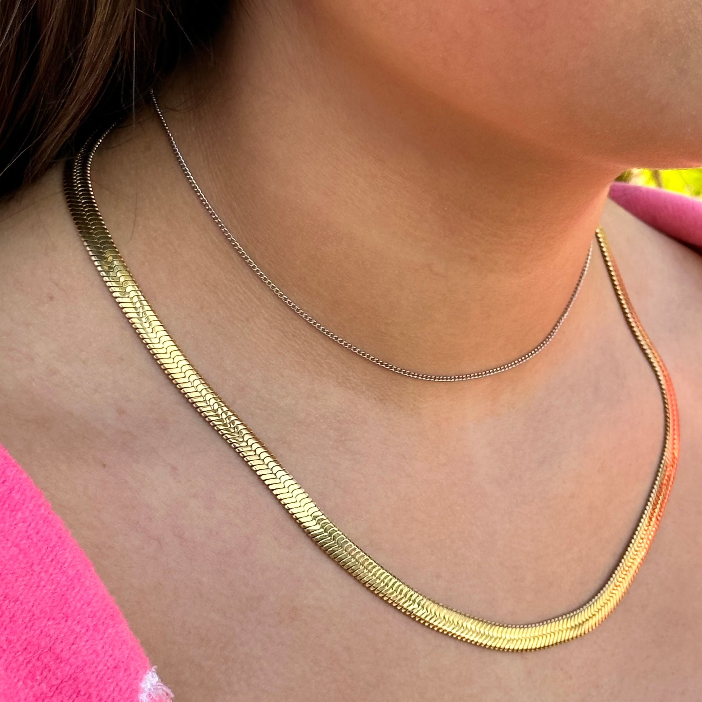 Flat Snake Necklace Chain Herringbone Necklace