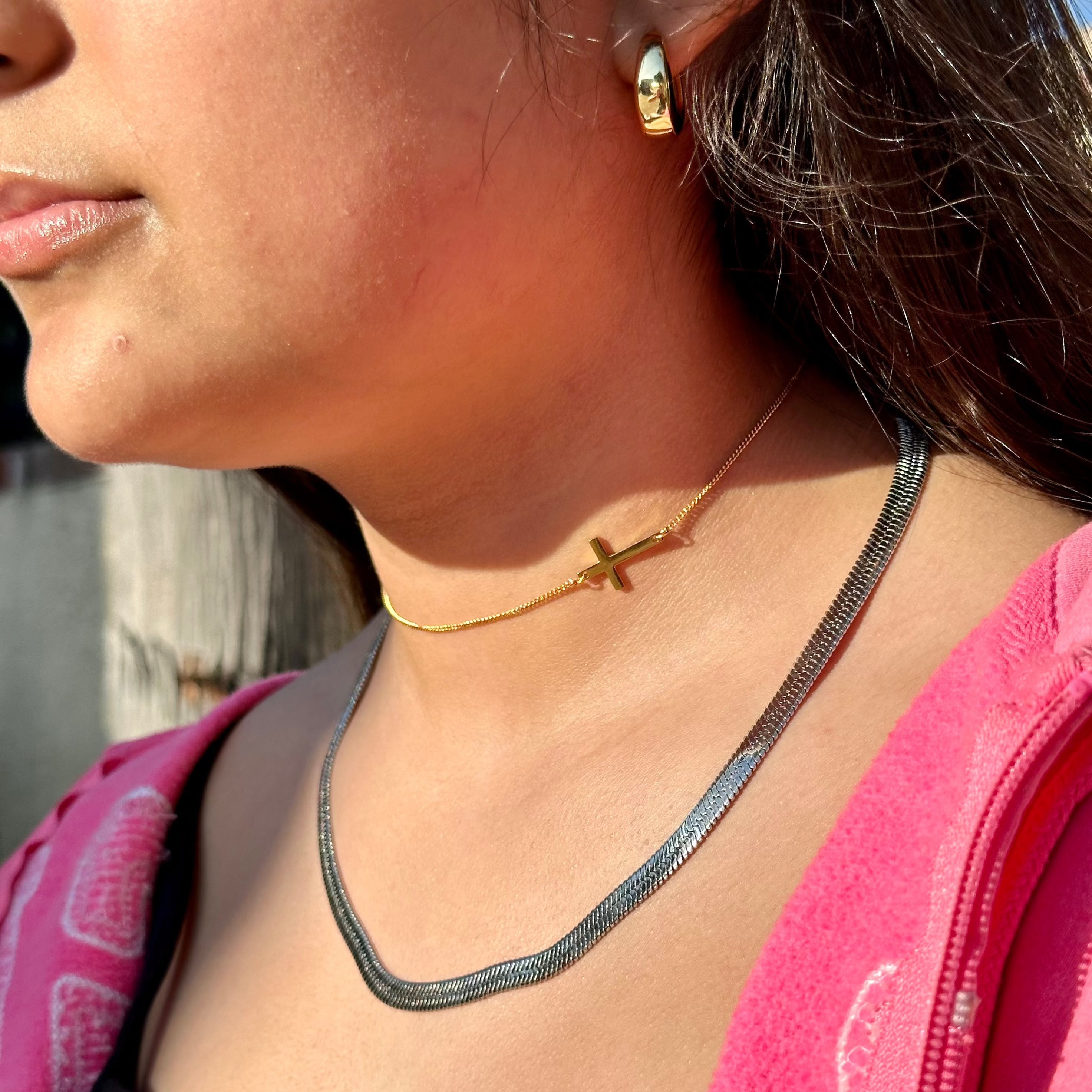 Sideway Cross Choker Necklace