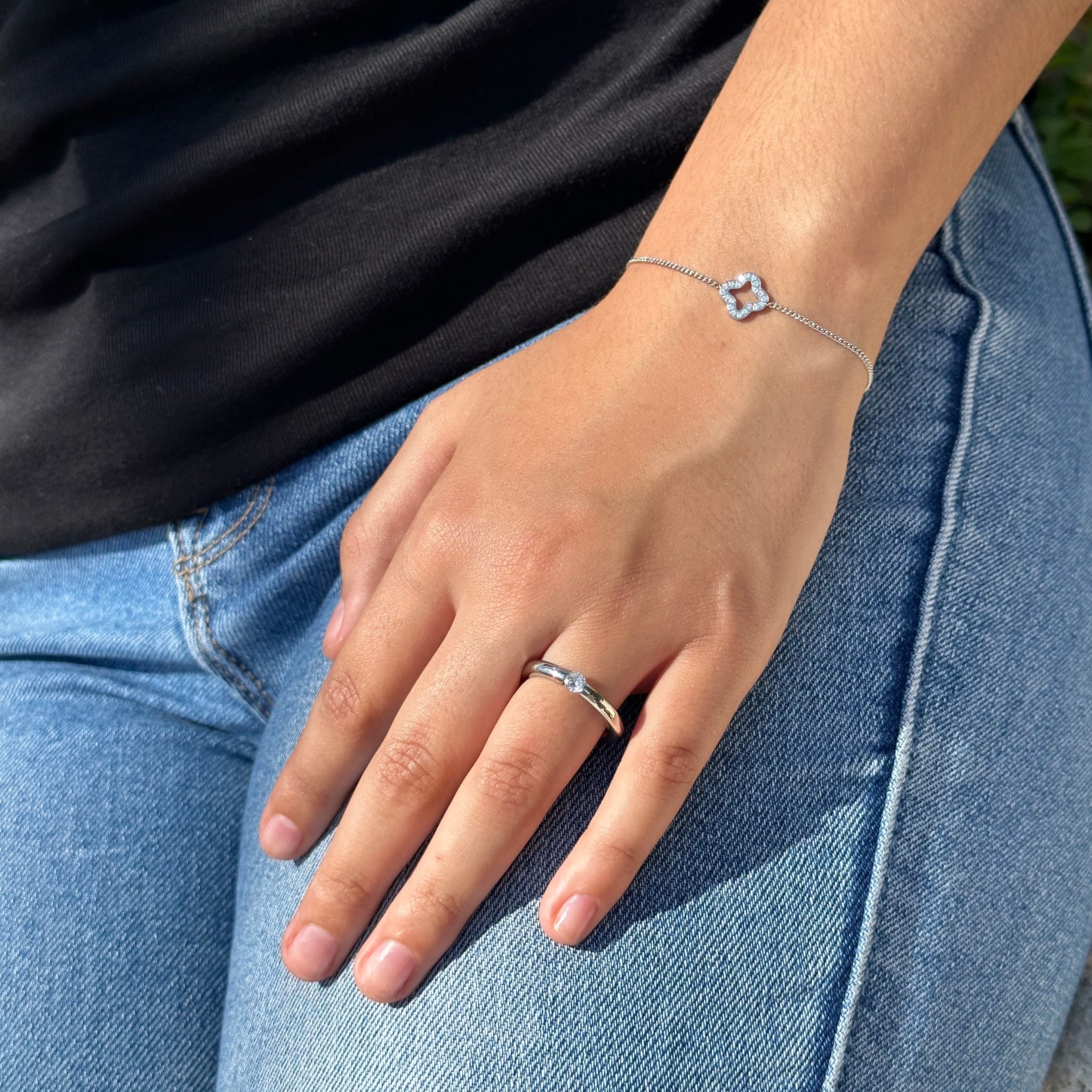 silver chain bracelet mini solitaire ring set