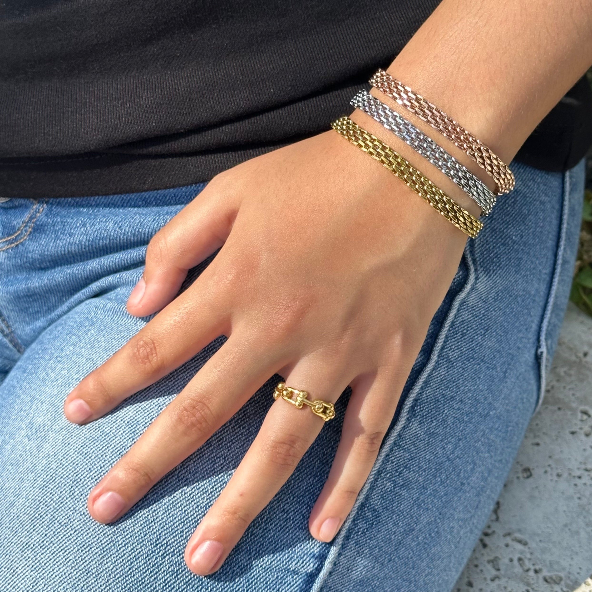 dainty chain bracelet, gold ring set