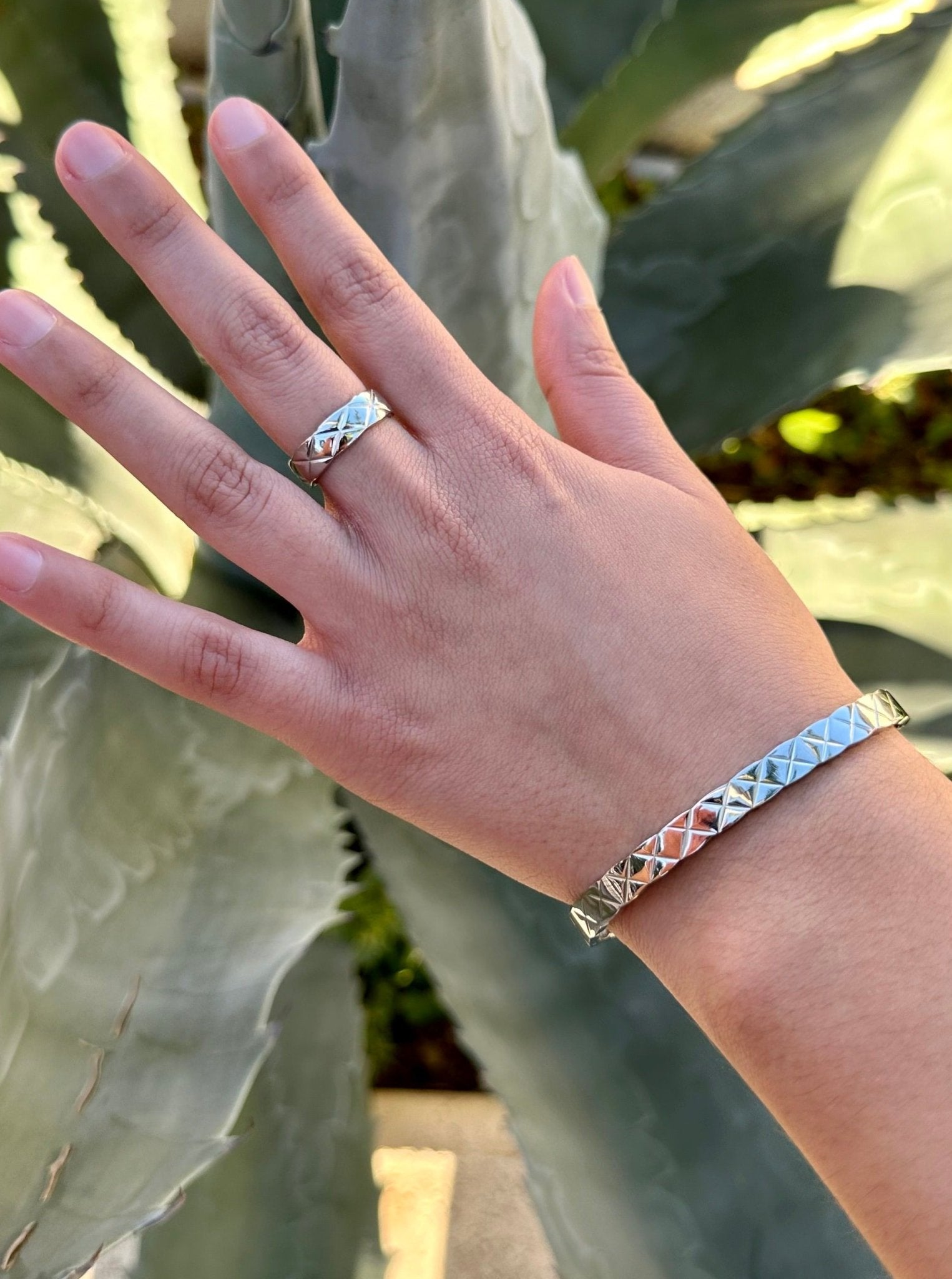 Women's Quilted X Motif Bracelet + Ring Set