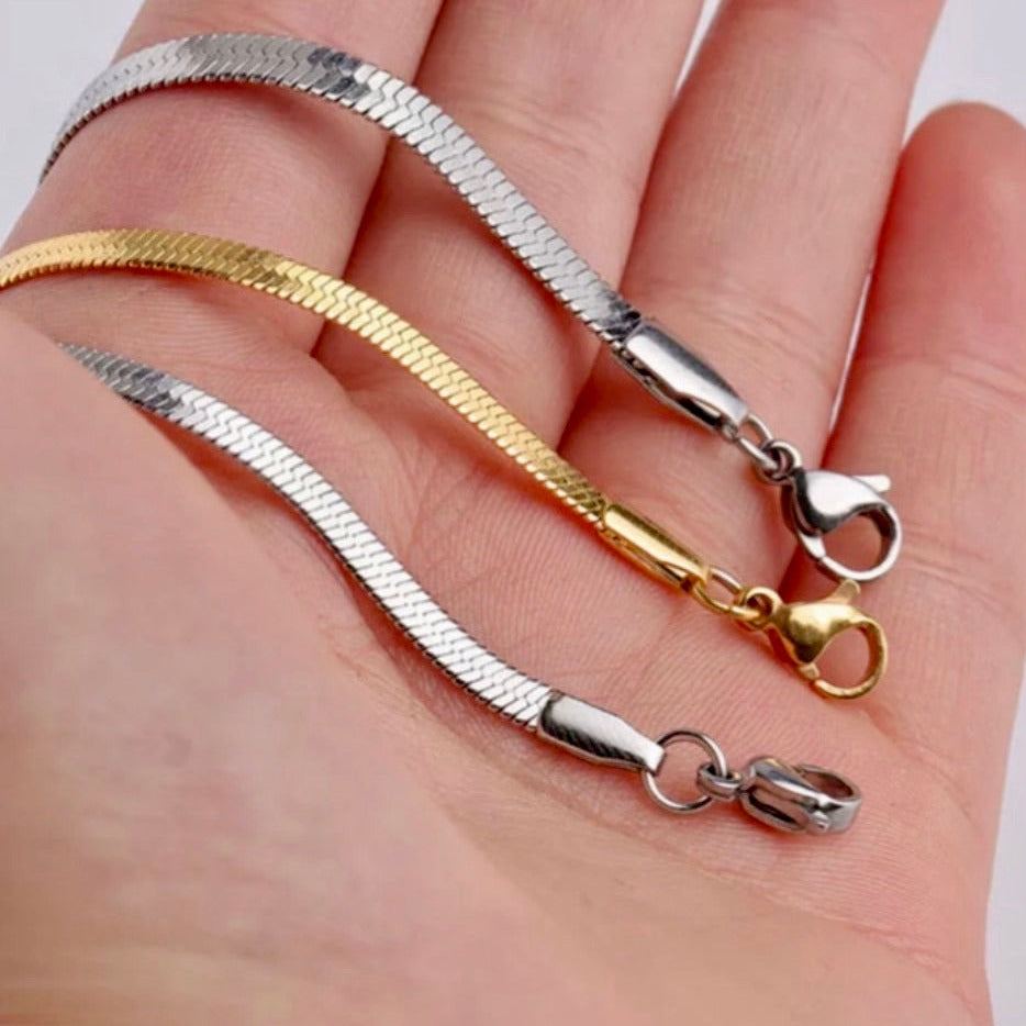 Silver and gold set of flat chain necklaces for him