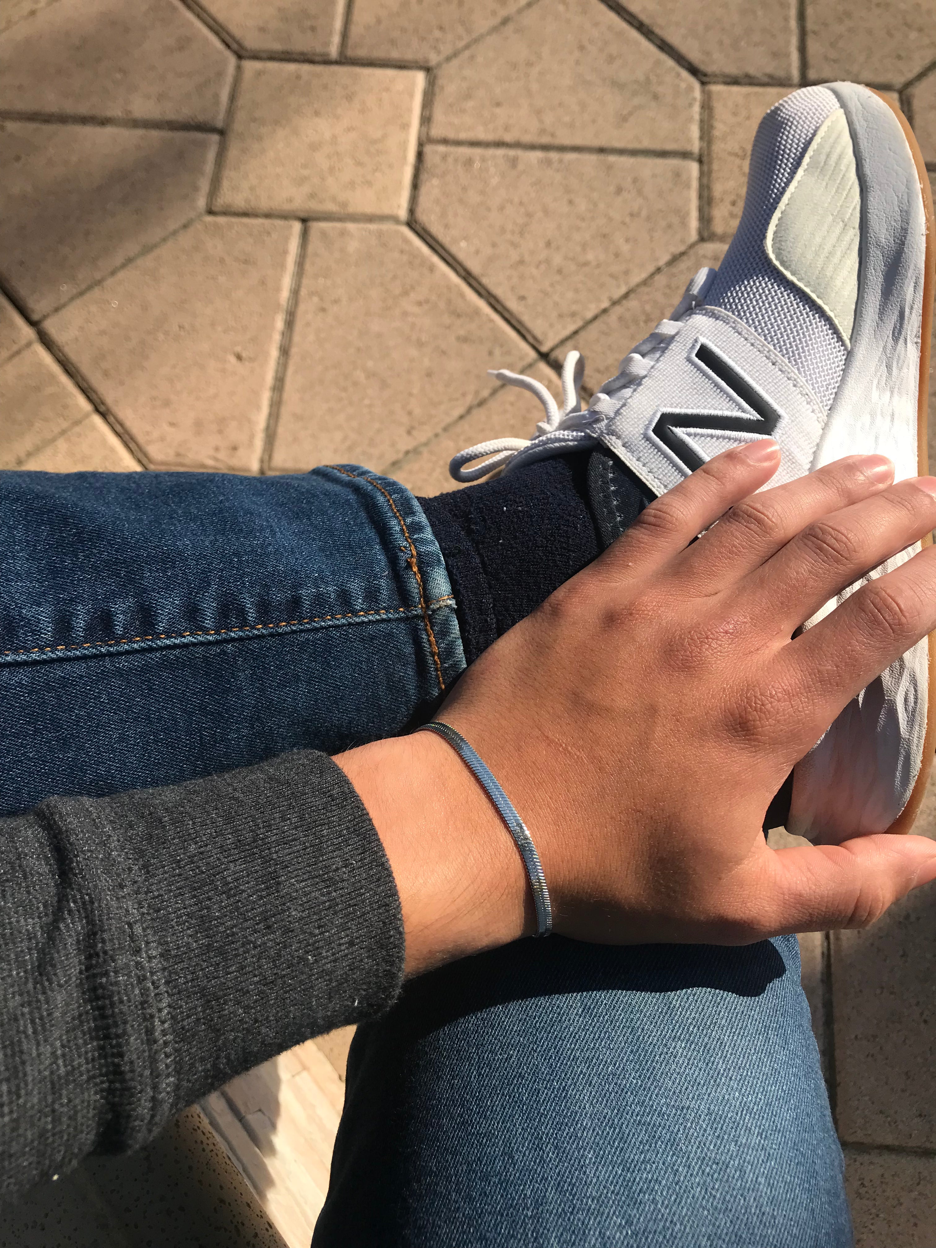 Mens Silver Herringbone Chain Bracelet