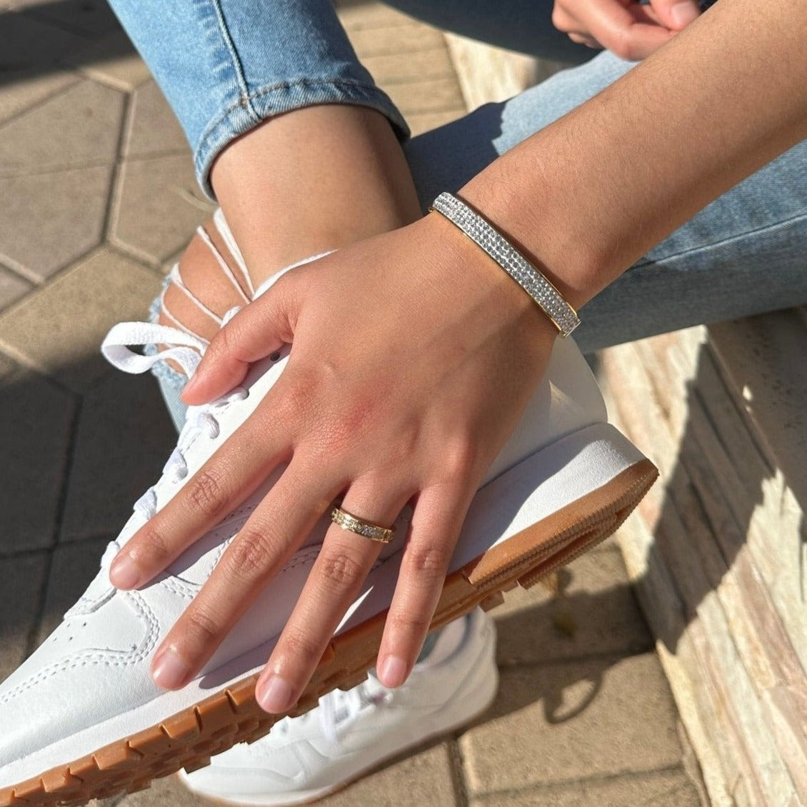 Pave Motif Rose Gold Bracelet Ring Set