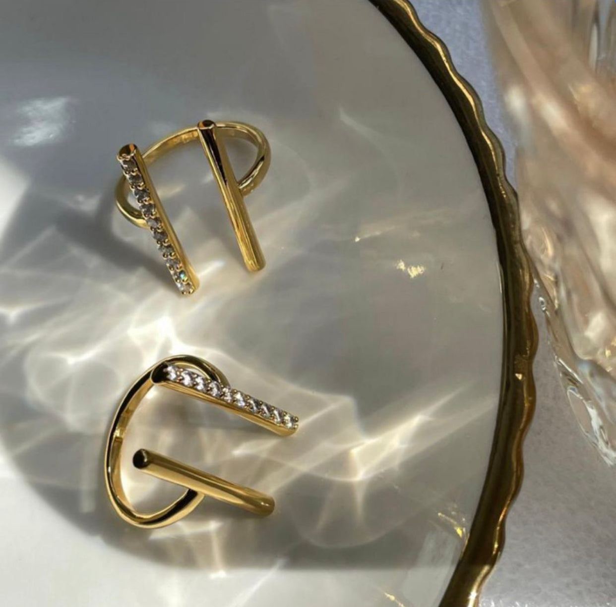 diamond t ring double bar ring set of 2