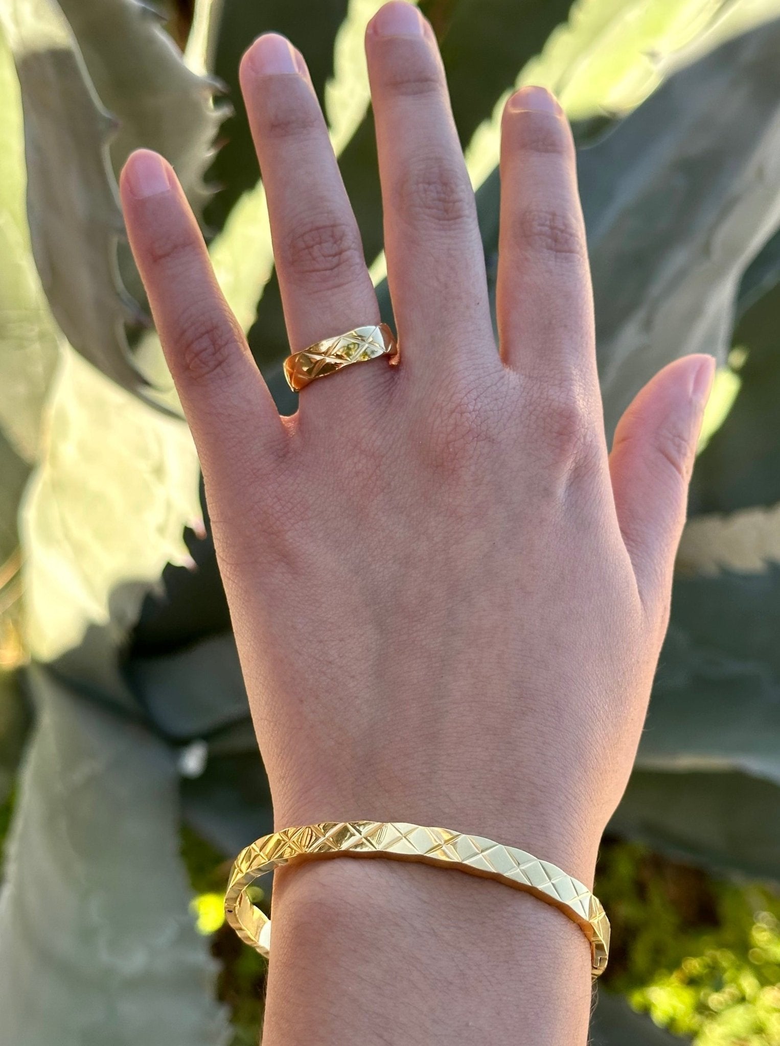 Women's Quilted X Motif Bracelet + Ring Set