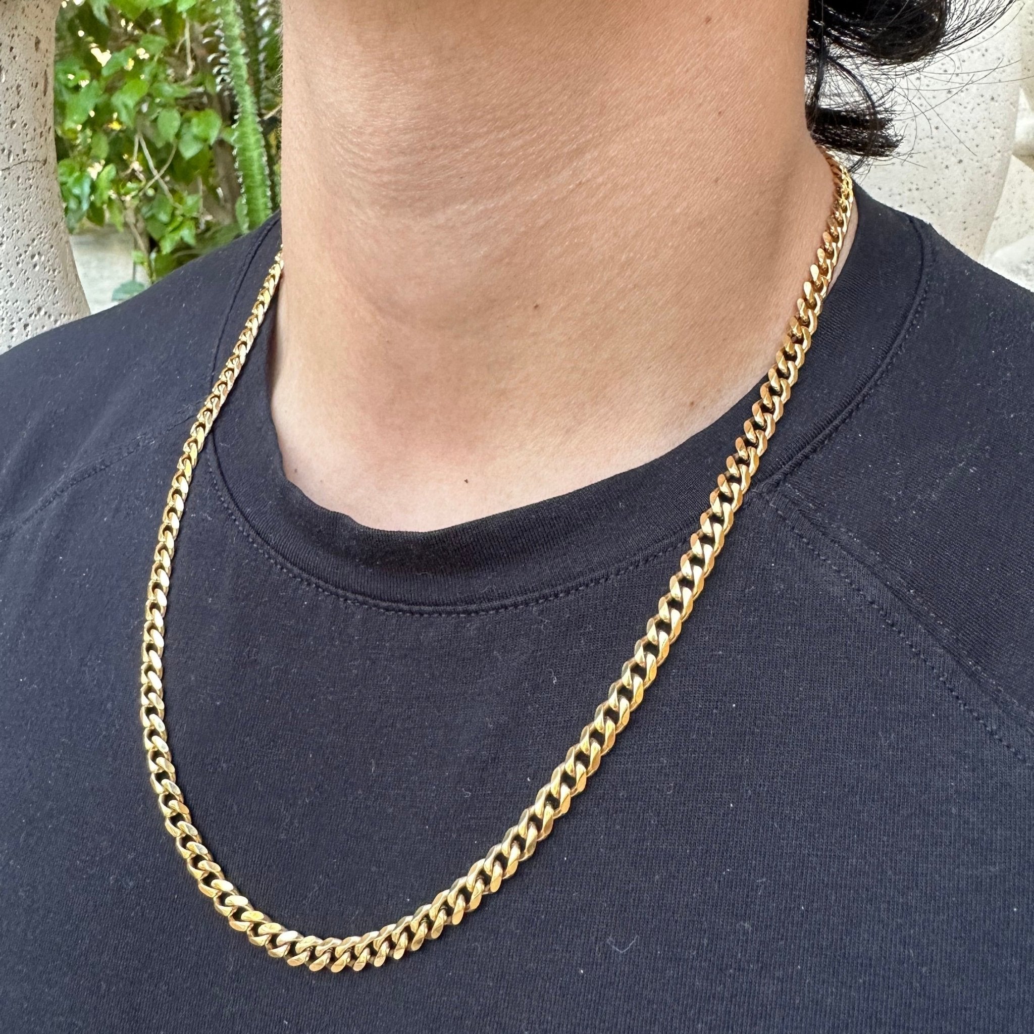 Collar estampado de cadena curva de oro de 18 k para hombre
