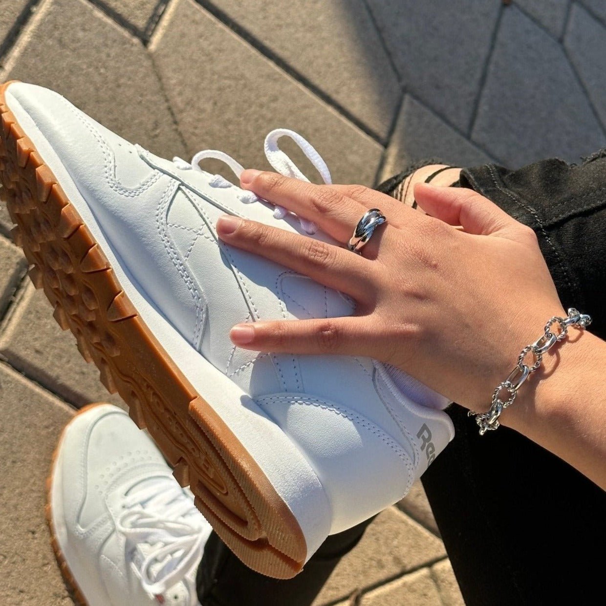 chunky wide silver chain silver rolling ring set