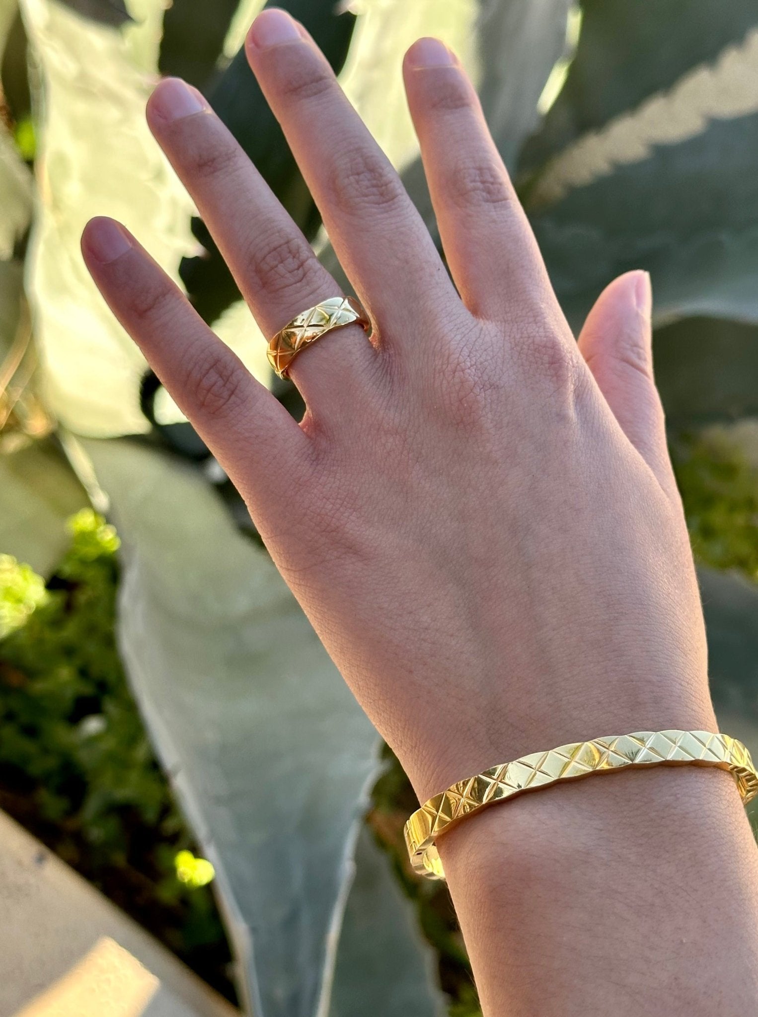 Women's Quilted X Motif Bracelet + Ring Set