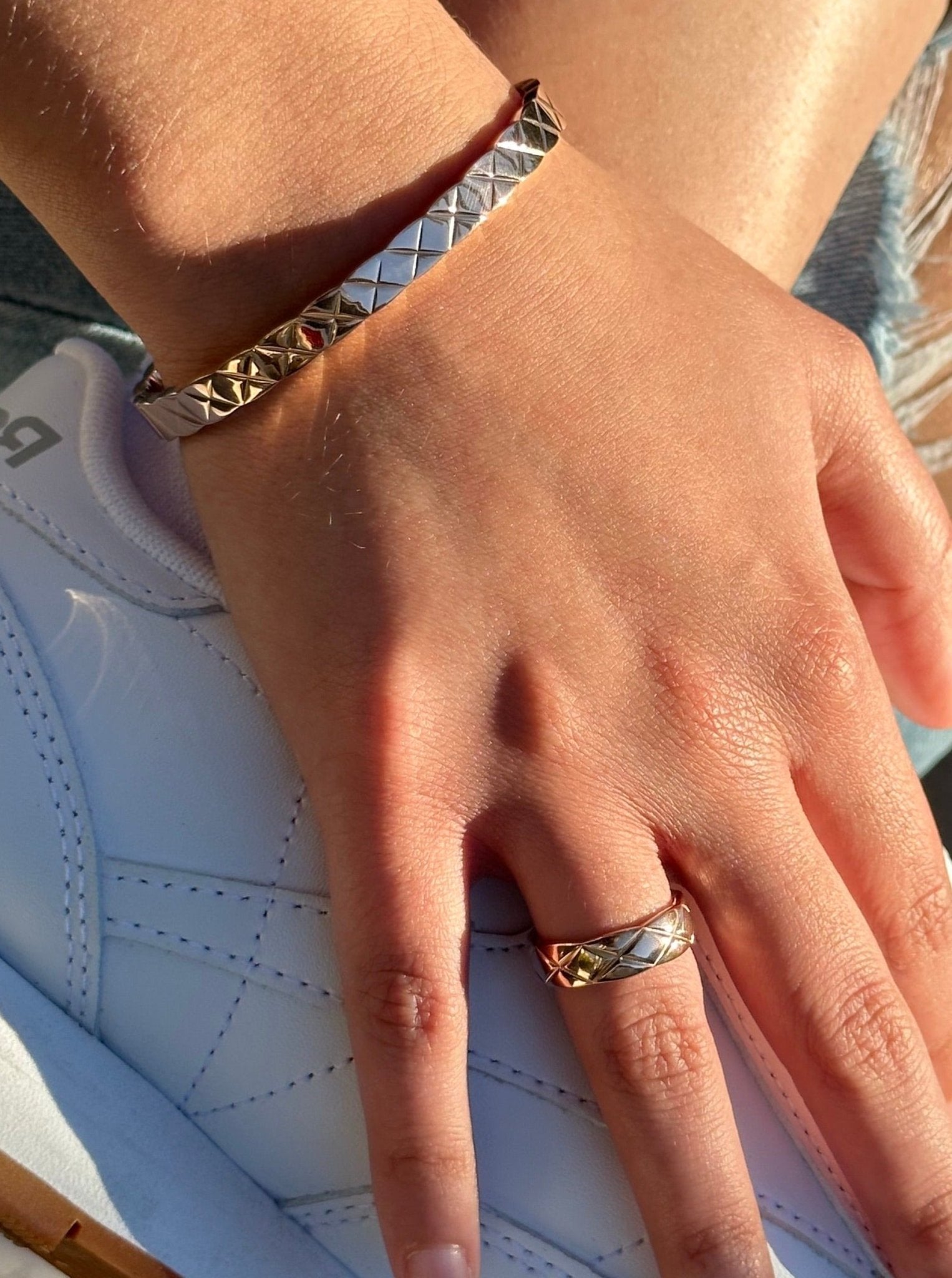 Women's Quilted X Motif Bracelet + Ring Set