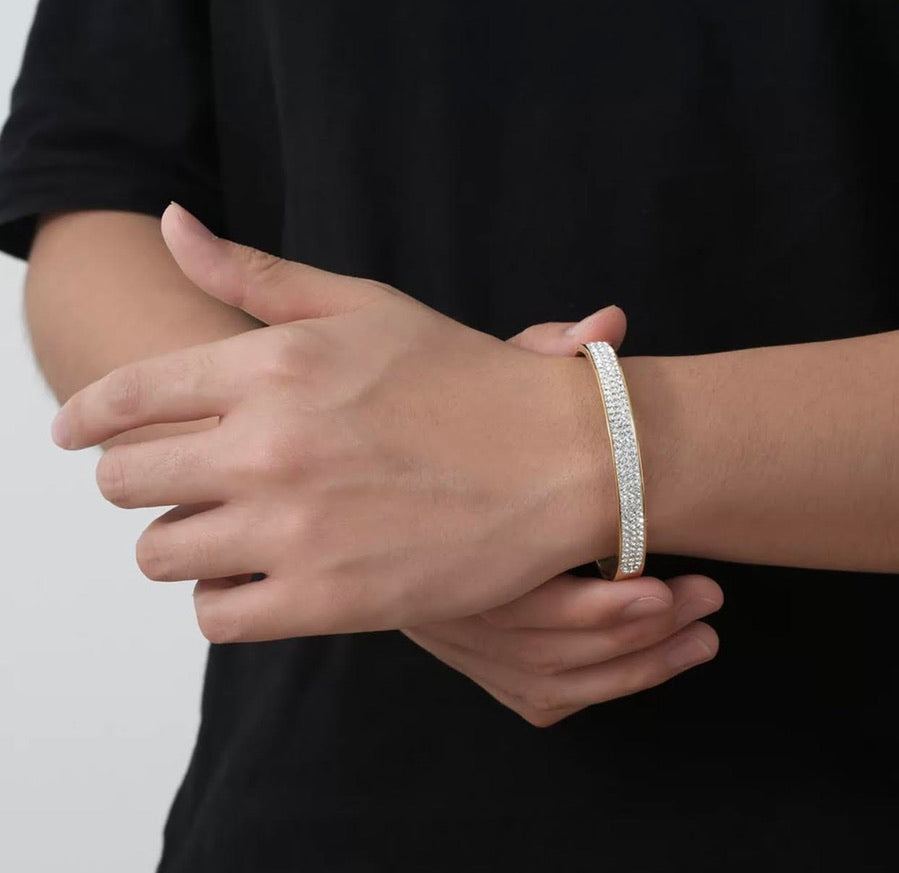 Mens 3 row gem encrusted mens gold bracelets