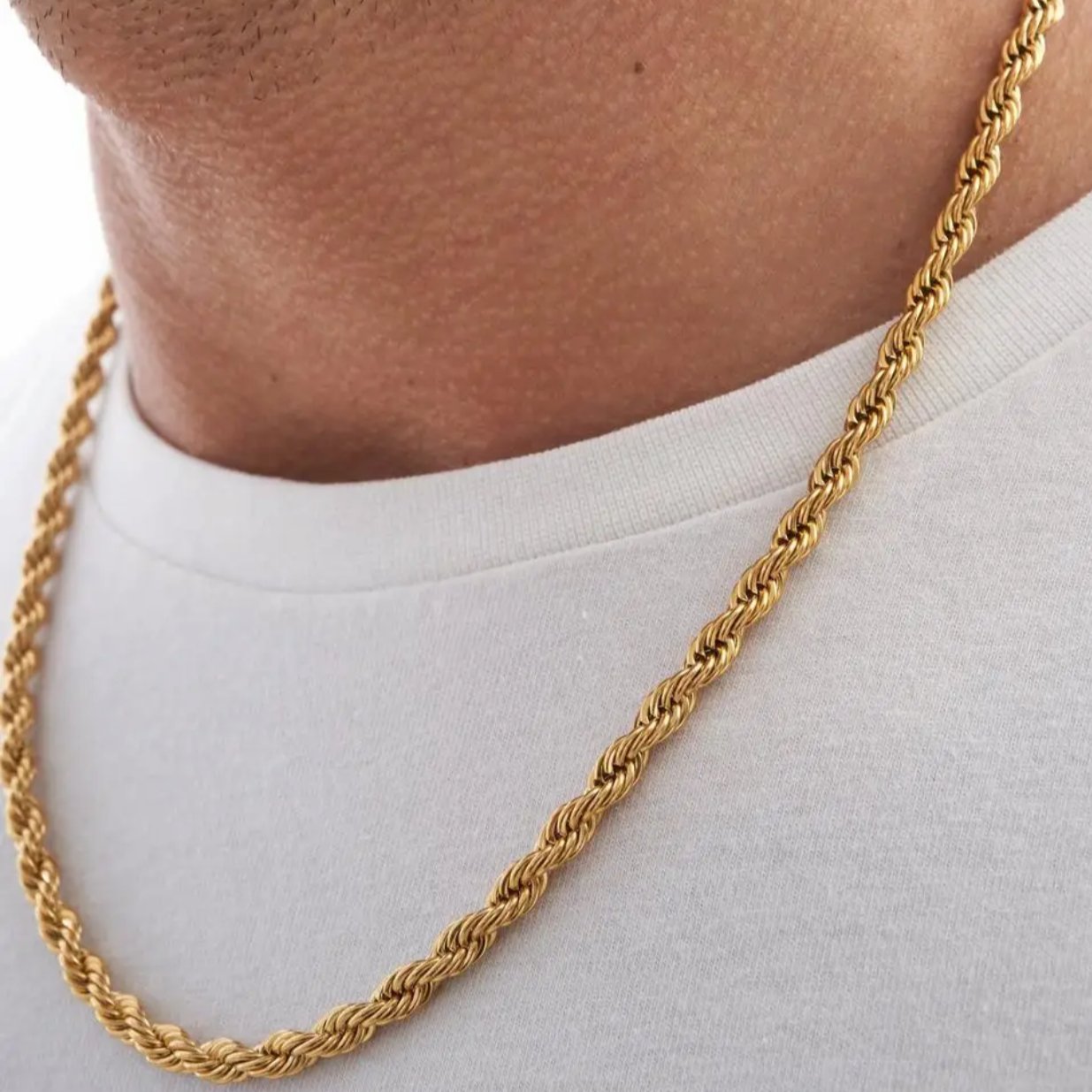 18k yellow gold mens rope chain
