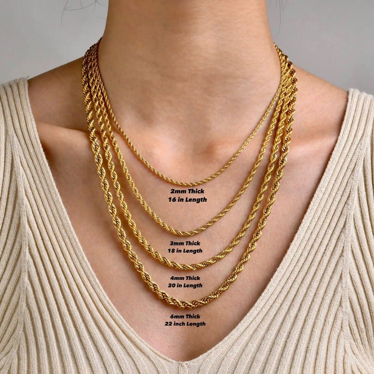 womens rope chain necklace size and thickness guide
